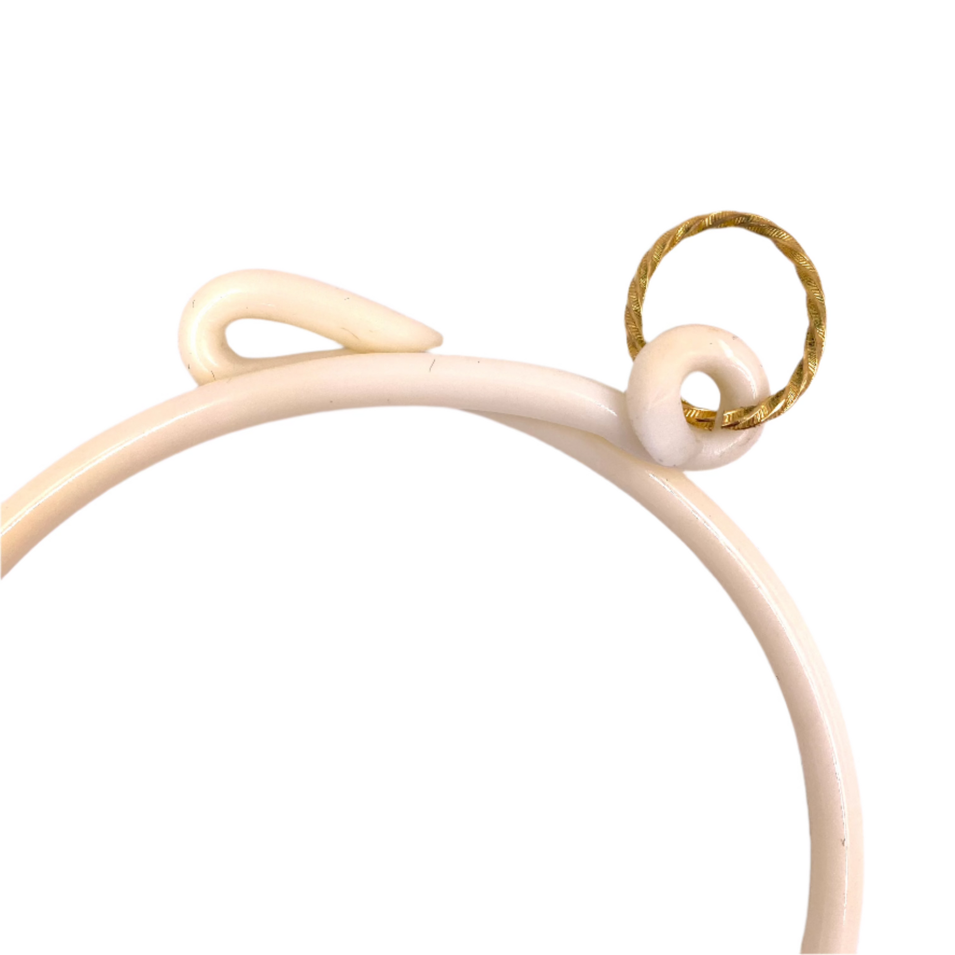 Vintage Enamel Cream Heart Pendant Choker Necklace with Gold Trim - The Kit Vintage