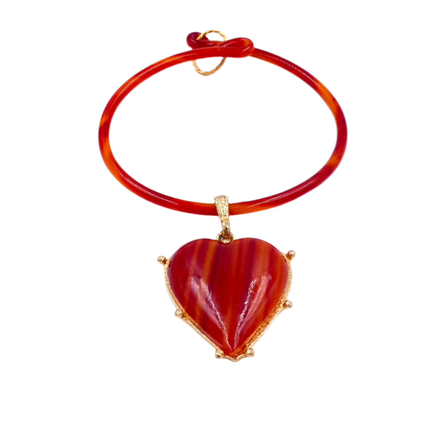 Vintage Faux Agate Heart Pendant Choker Necklace with Gold Trim