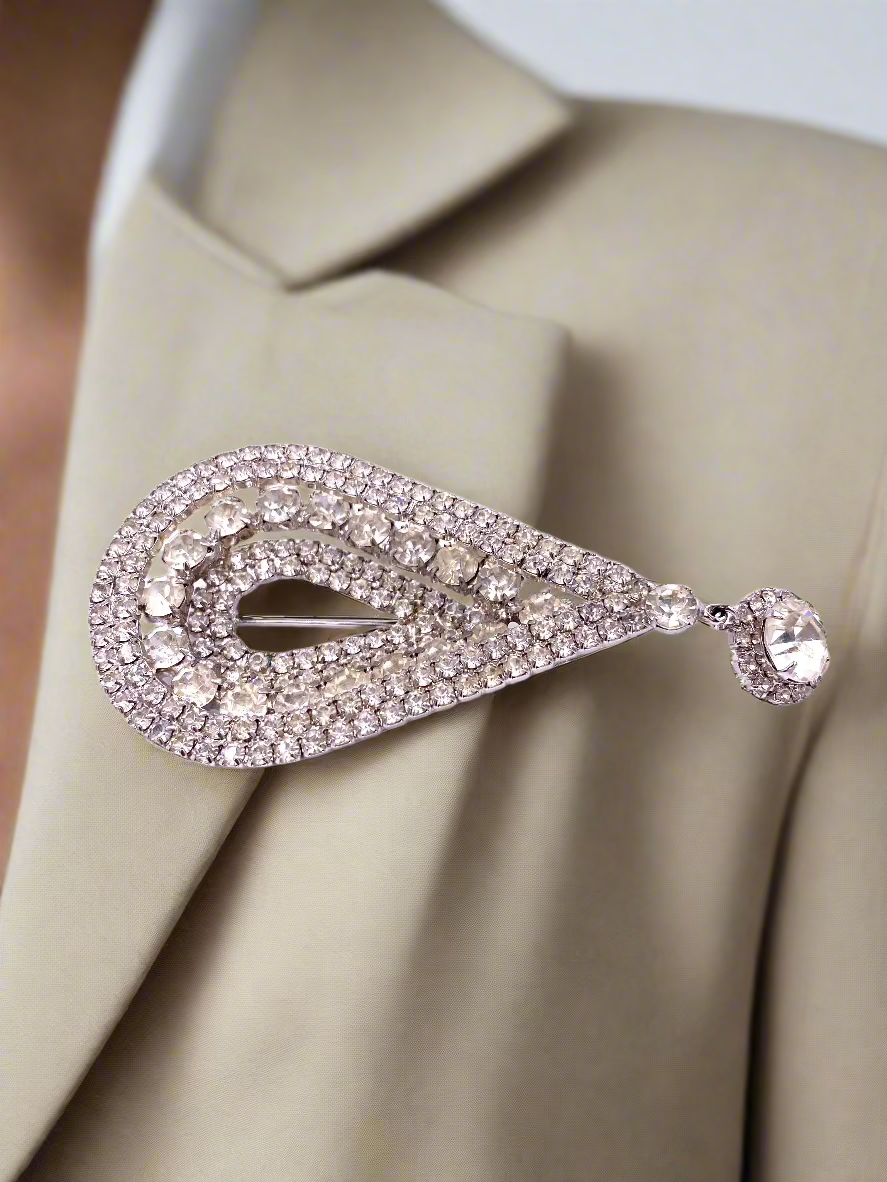 Weiss Tear Drop Rhinestone Brooch - The Kit Vintage