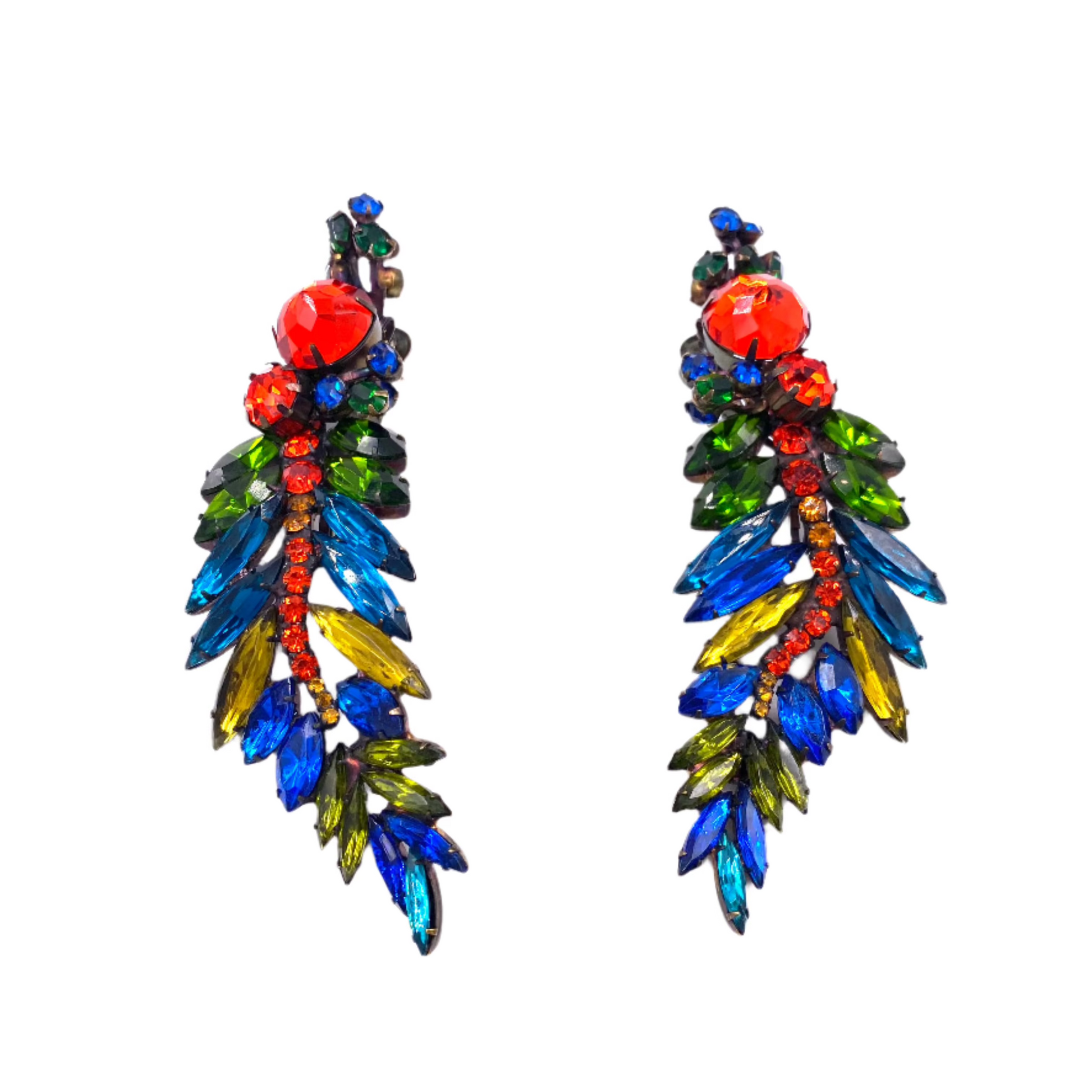 "The Show Must Go On" Large Two Piece Multicolor Leaf Clip with Post Added 5" Earring - The Kit Vintage