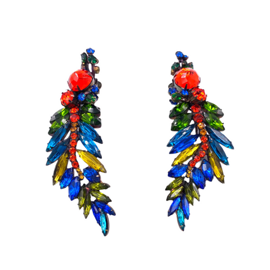 "The Show Must Go On" Large Two Piece Multicolor Leaf Clip with Post Added 5" Earring - The Kit Vintage
