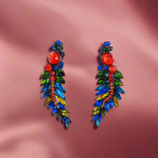 "The Show Must Go On" Large Two Piece Multicolor Leaf Clip with Post Added 5" Earring - The Kit Vintage