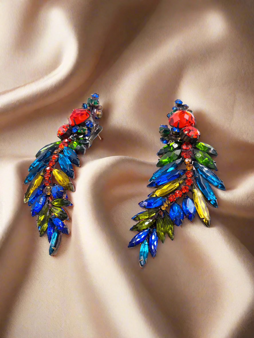 "The Show Must Go On" Large Two Piece Multicolor Leaf Clip with Post Added 5" Earring - The Kit Vintage