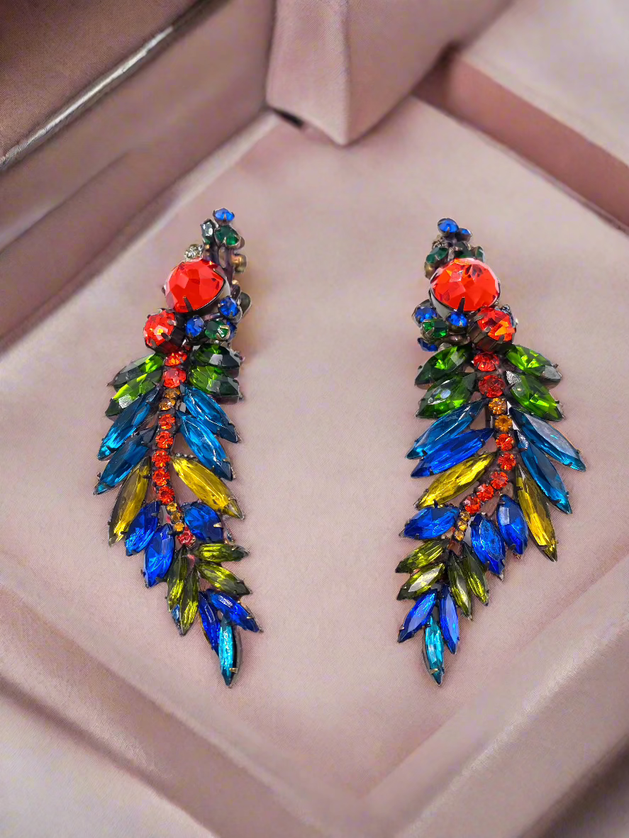 "The Show Must Go On" Large Two Piece Multicolor Leaf Clip with Post Added 5" Earring - The Kit Vintage