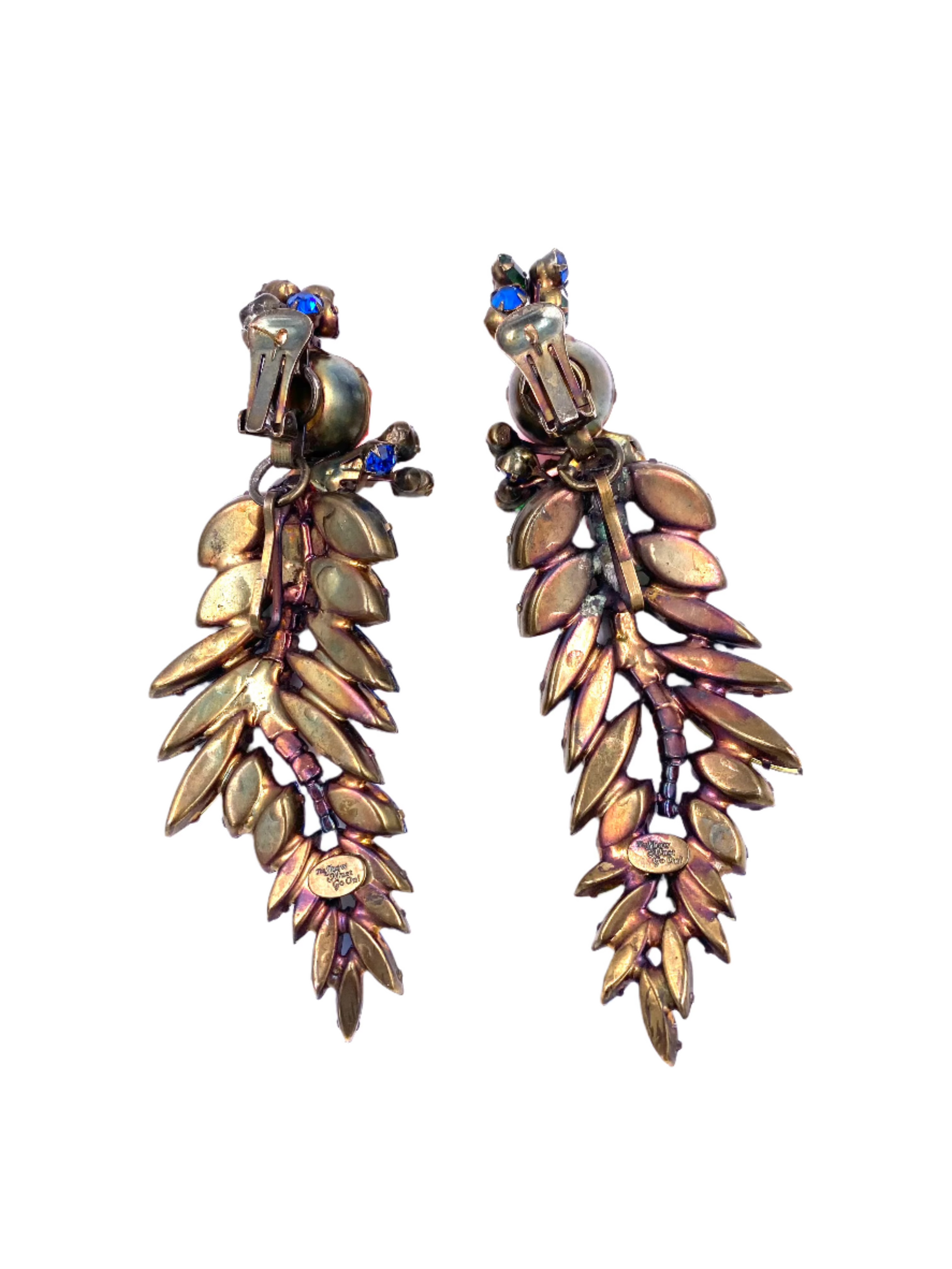 "The Show Must Go On" Large Two Piece Multicolor Leaf Clip with Post Added 5" Earring - The Kit Vintage