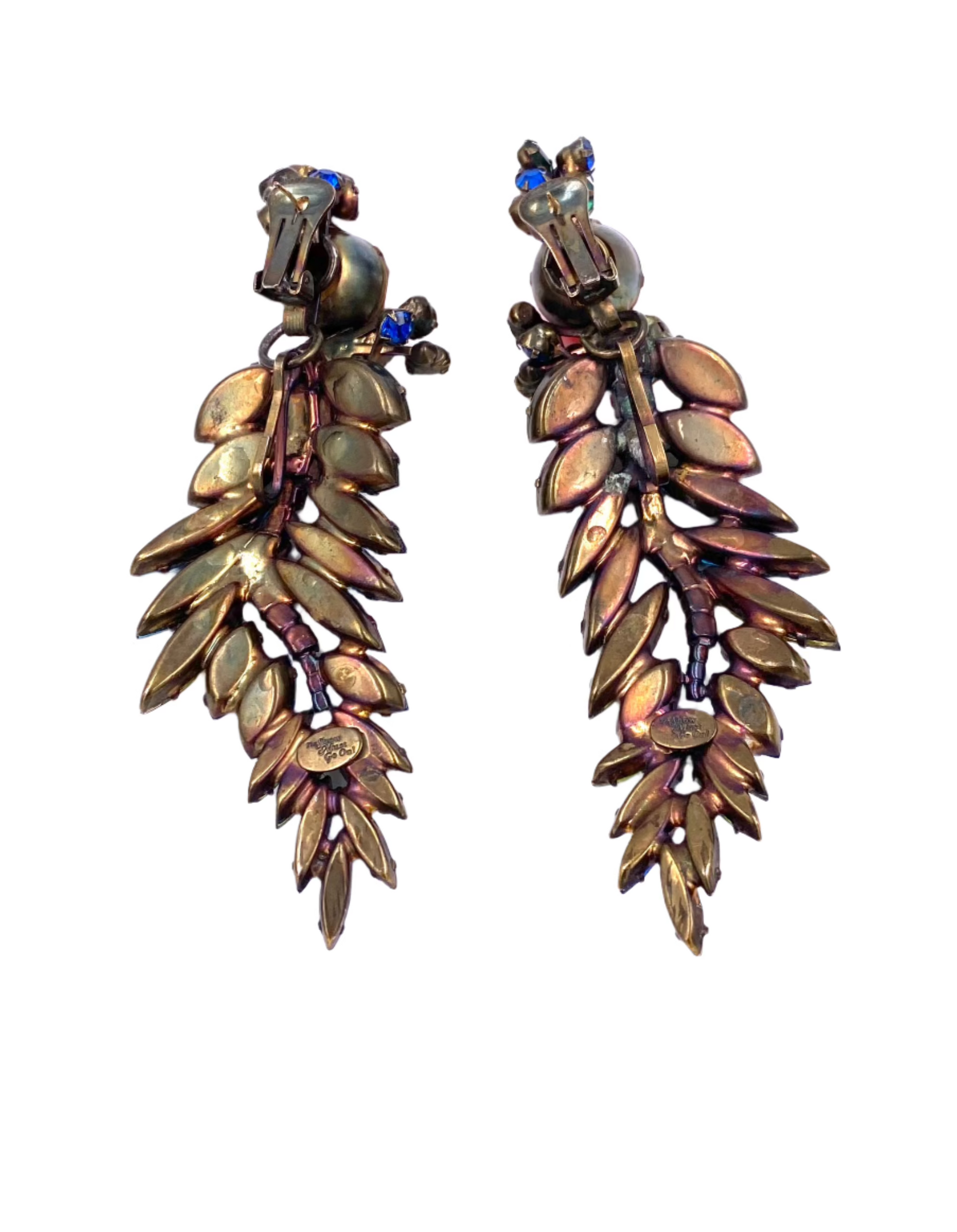"The Show Must Go On" Large Two Piece Multicolor Leaf Clip with Post Added 5" Earring - The Kit Vintage