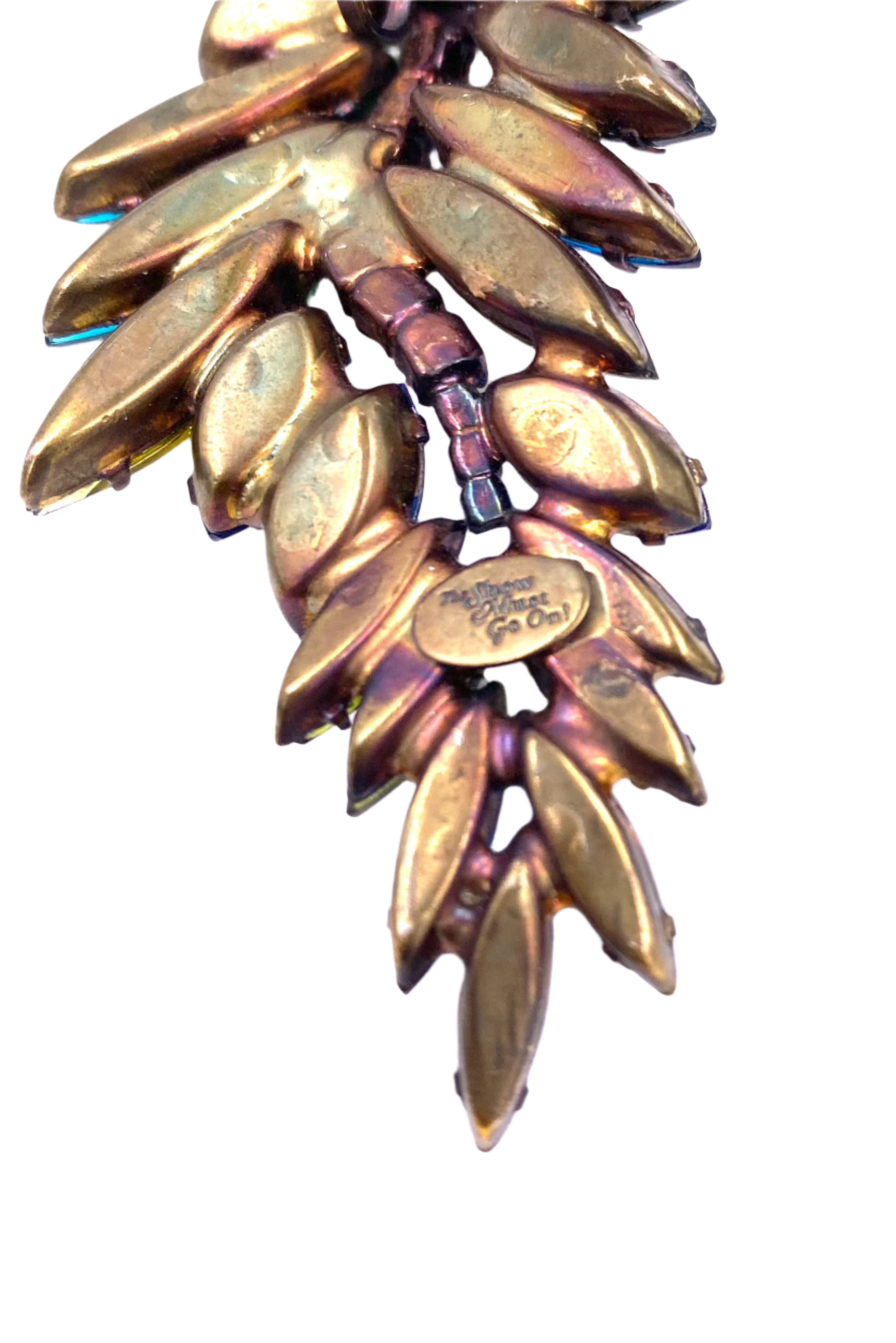 "The Show Must Go On" Large Two Piece Multicolor Leaf Clip with Post Added 5" Earring - The Kit Vintage