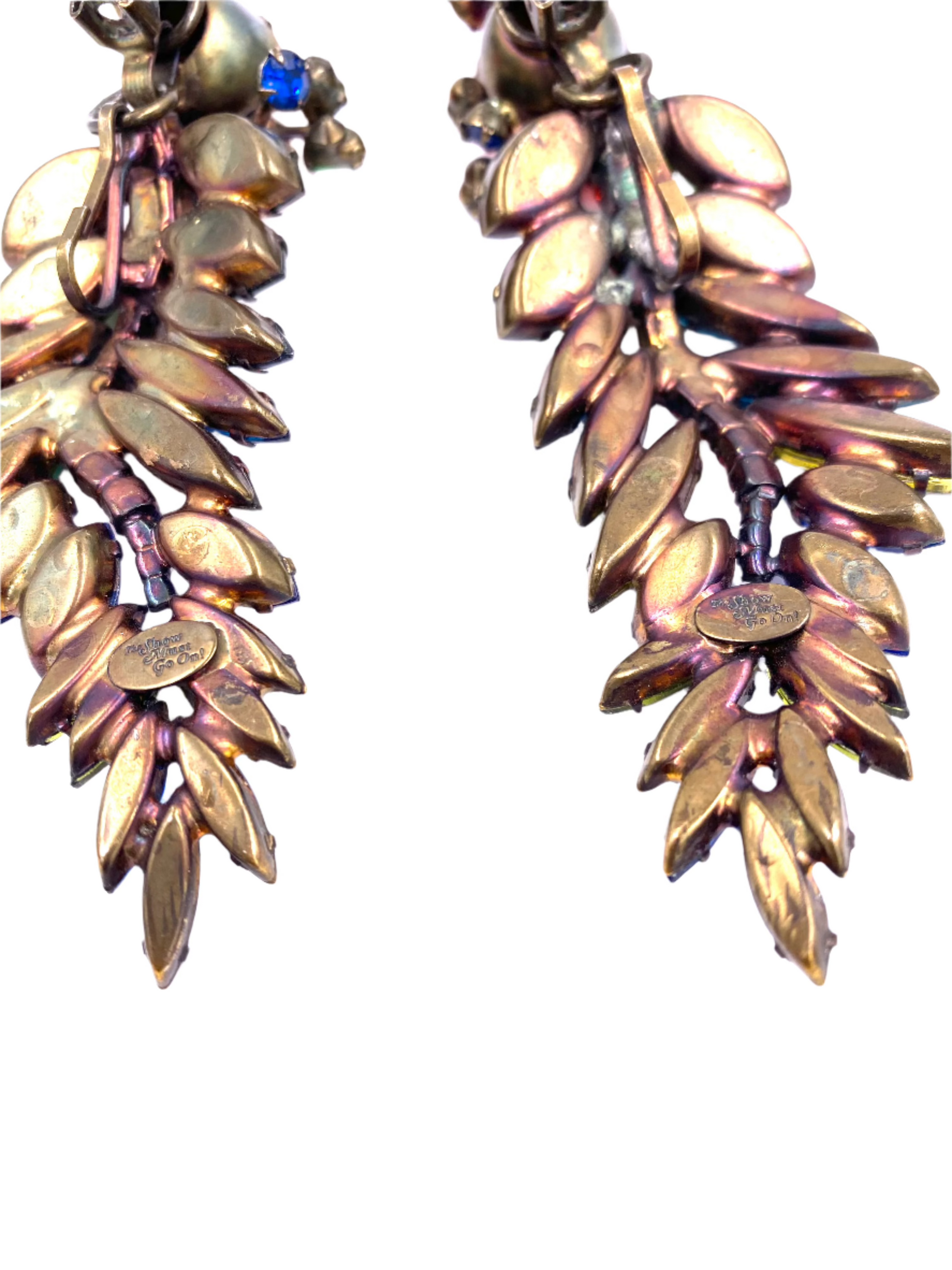 "The Show Must Go On" Large Two Piece Multicolor Leaf Clip with Post Added 5" Earring - The Kit Vintage
