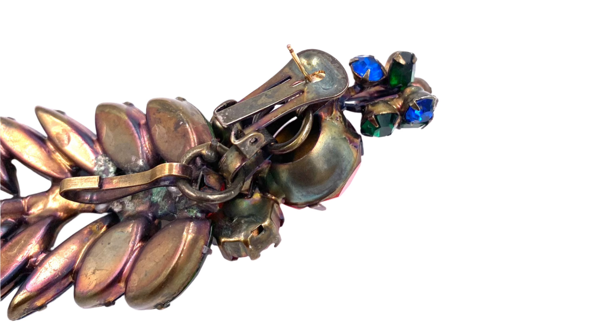 "The Show Must Go On" Large Two Piece Multicolor Leaf Clip with Post Added 5" Earring - The Kit Vintage
