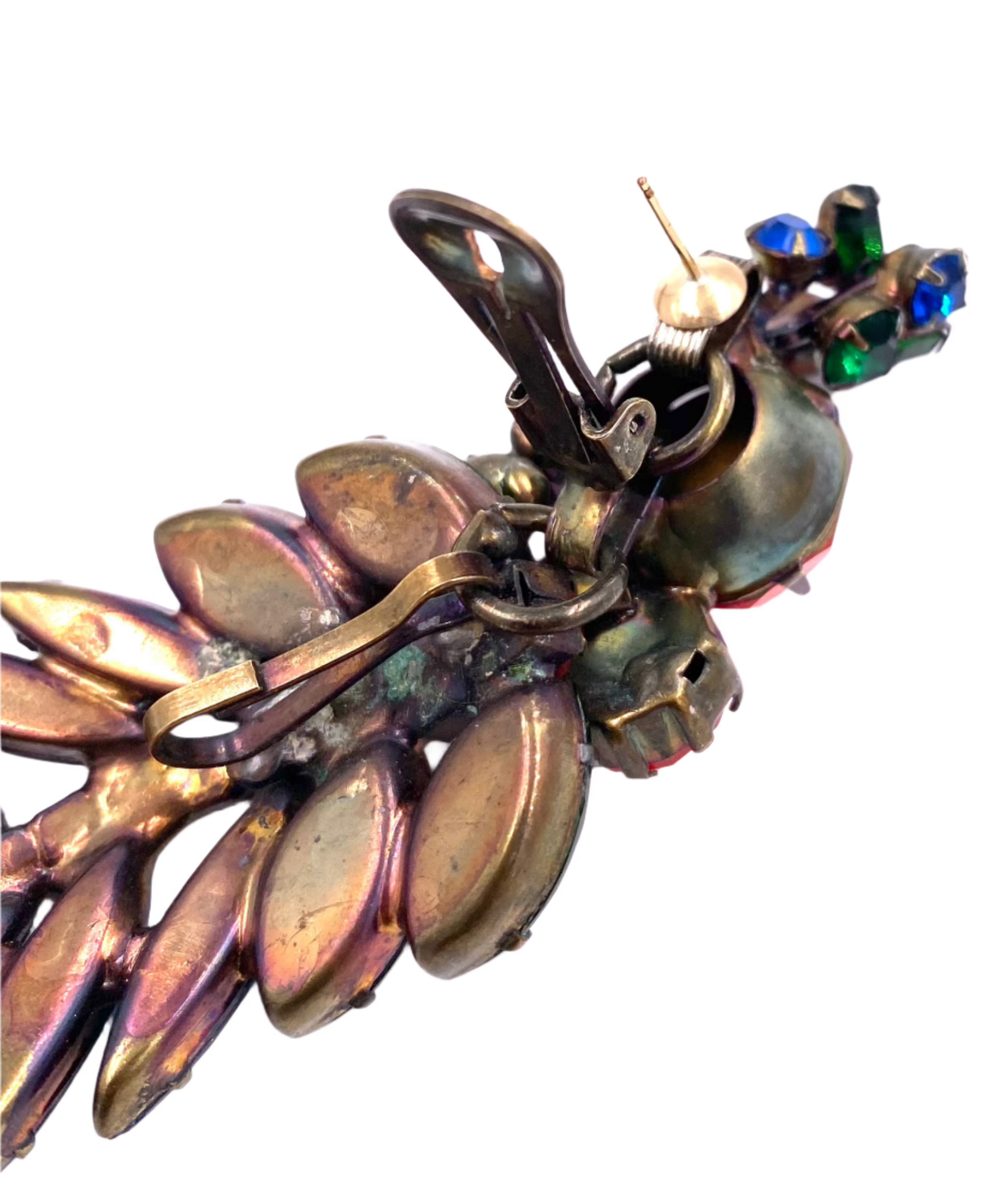 "The Show Must Go On" Large Two Piece Multicolor Leaf Clip with Post Added 5" Earring - The Kit Vintage