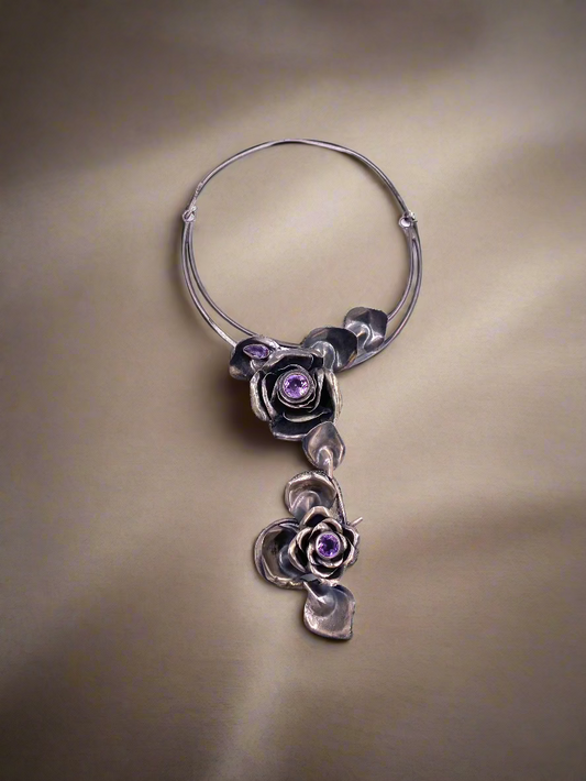 Rachel Gera, 2 Piece, Sterling & Amethyst Necklace & Brooch - The Kit Vintage