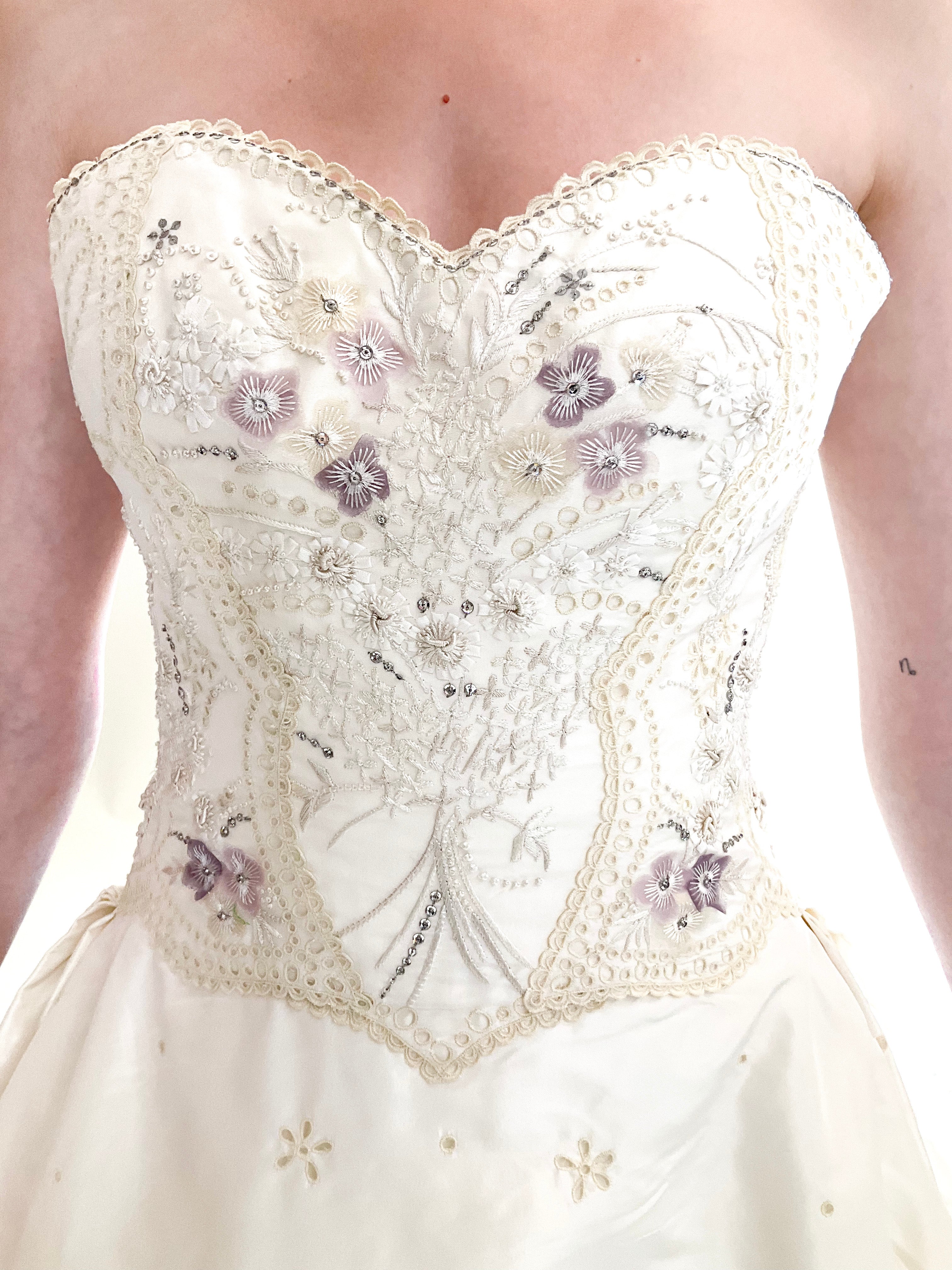 Try On and Purchase by Appointment Only - Carolina Herrera 2008-2010 Couture Strapless Embroidered Gown with Train - The Kit Vintage