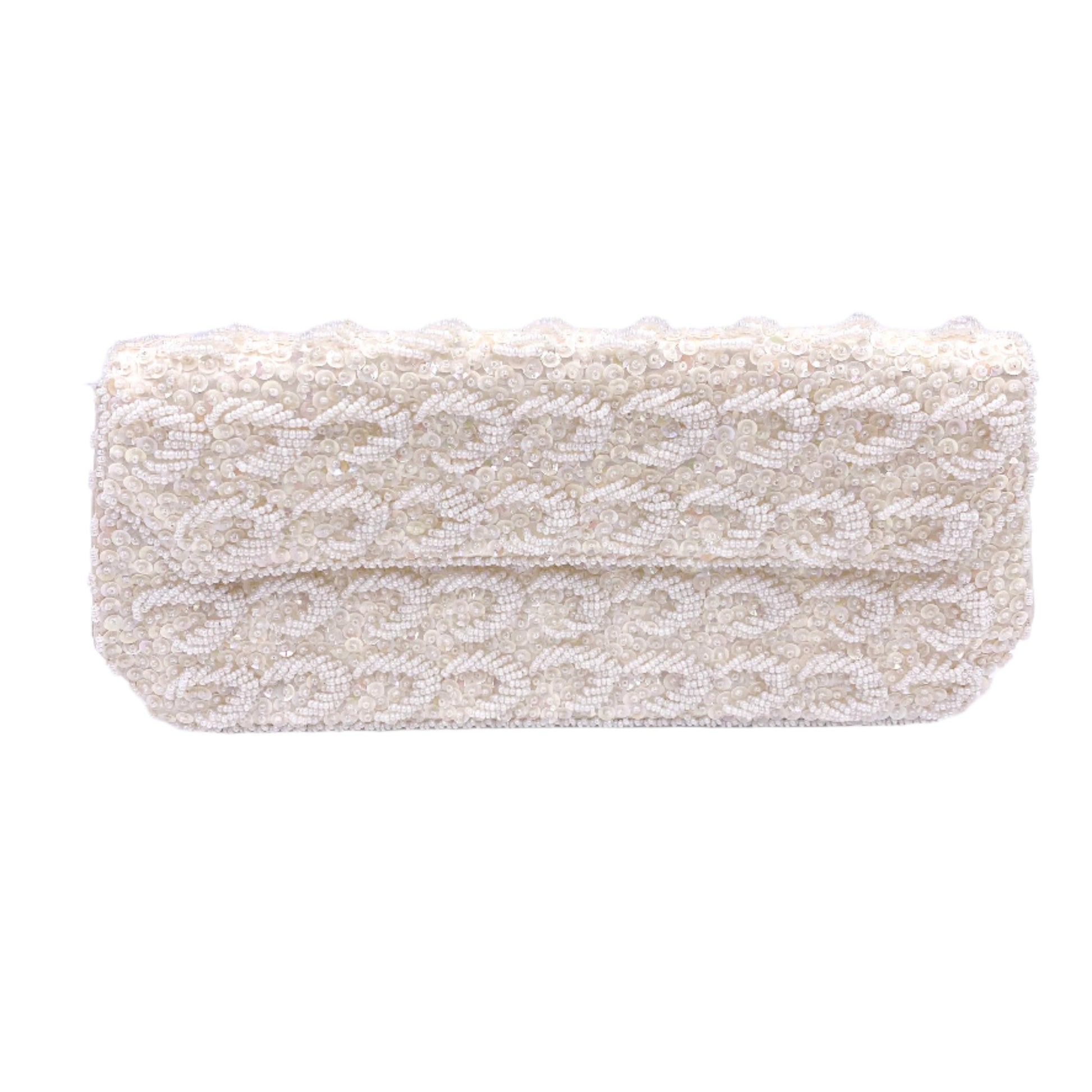 La Regale Vintage Hand Made White Half Moon Beaded & Sequin Clutch - The Kit Vintage