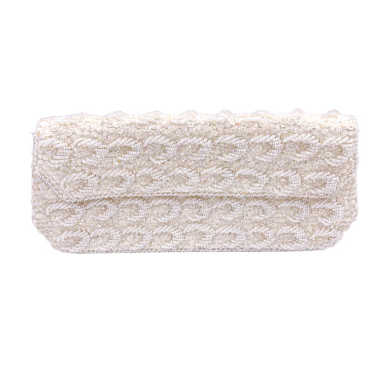 La Regale Vintage Hand Made White Half Moon Beaded & Sequin Clutch - The Kit Vintage