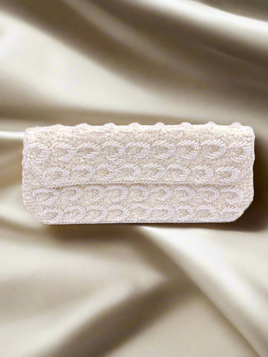 La Regale Vintage Hand Made White Half Moon Beaded & Sequin Clutch - The Kit Vintage
