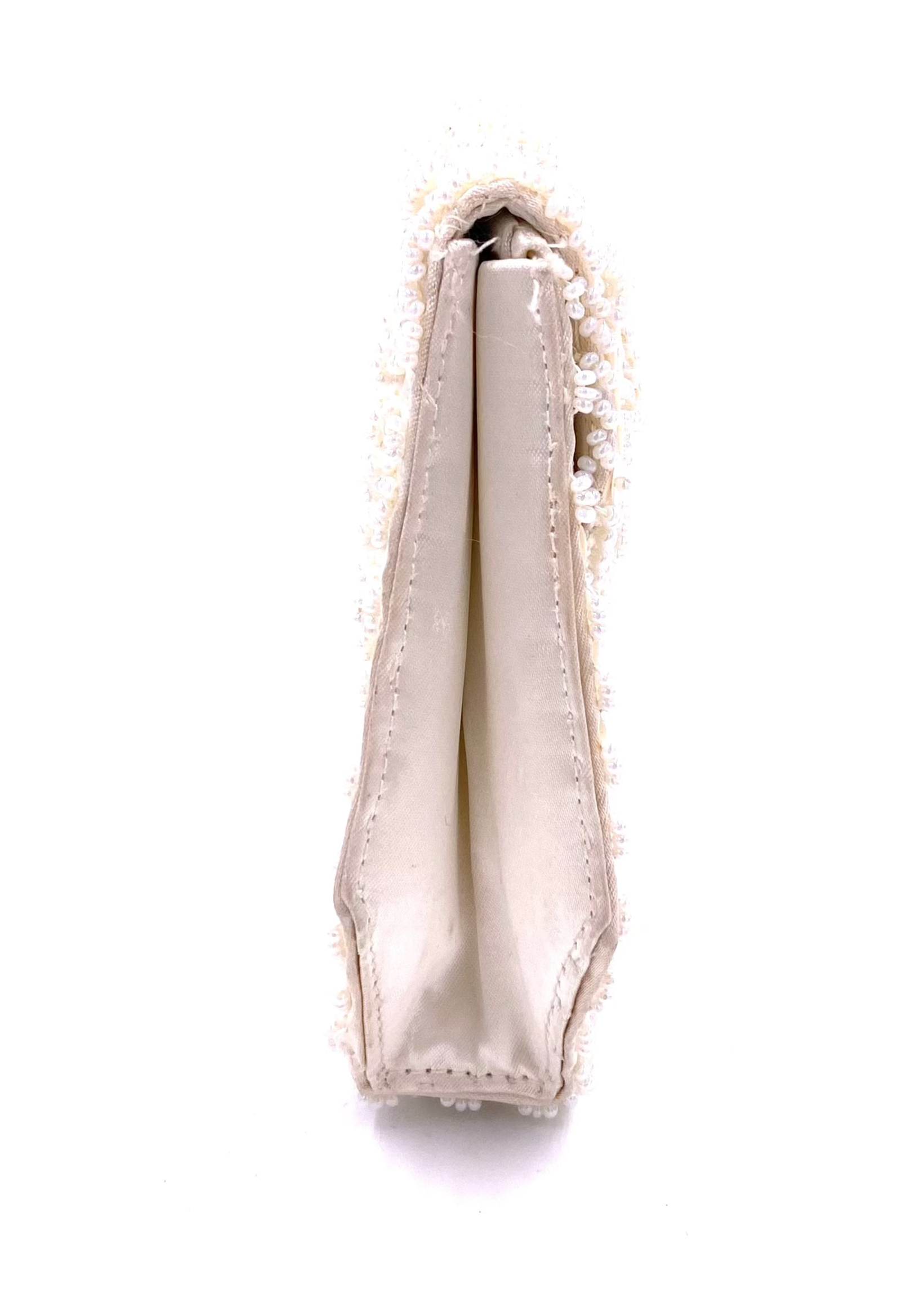 La Regale Vintage Hand Made White Half Moon Beaded & Sequin Clutch - The Kit Vintage