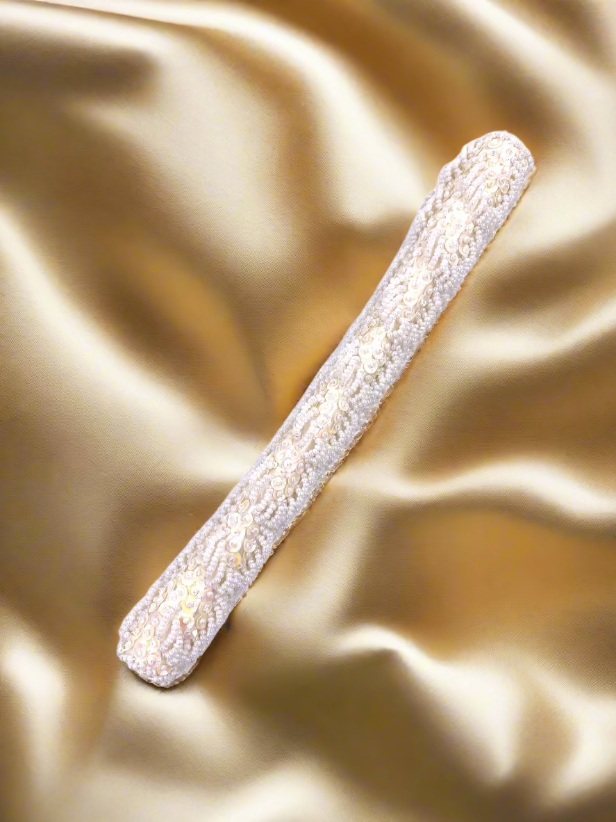 La Regale Vintage Hand Made White Half Moon Beaded & Sequin Clutch - The Kit Vintage