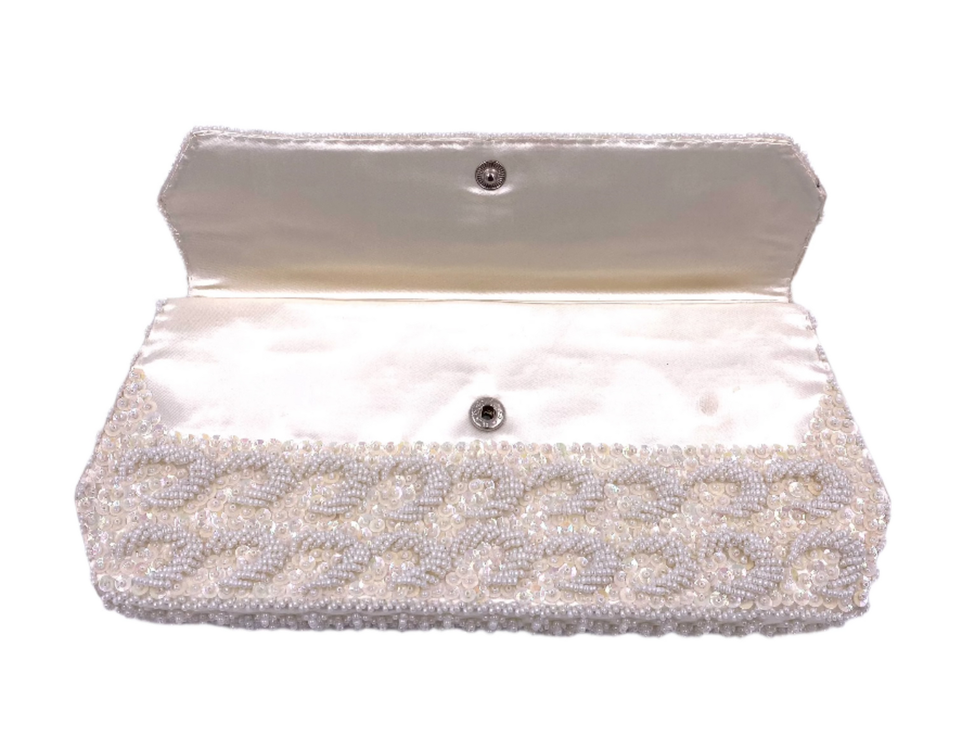 La Regale Vintage Hand Made White Half Moon Beaded & Sequin Clutch - The Kit Vintage