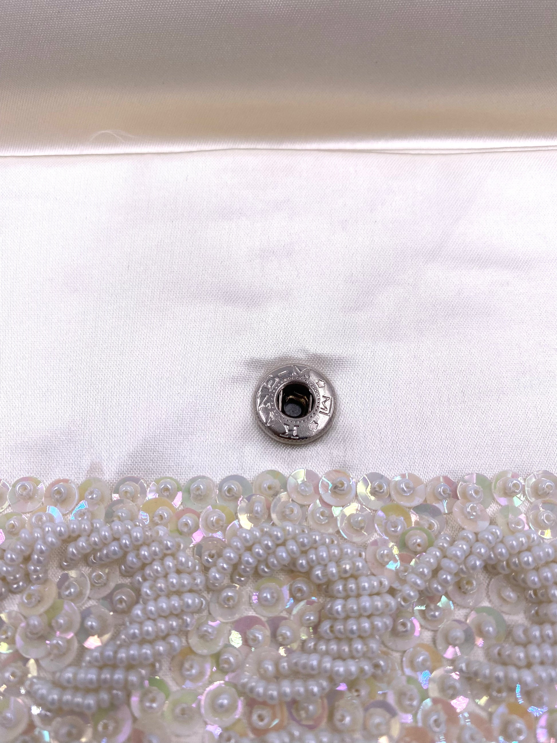 La Regale Vintage Hand Made White Half Moon Beaded & Sequin Clutch - The Kit Vintage