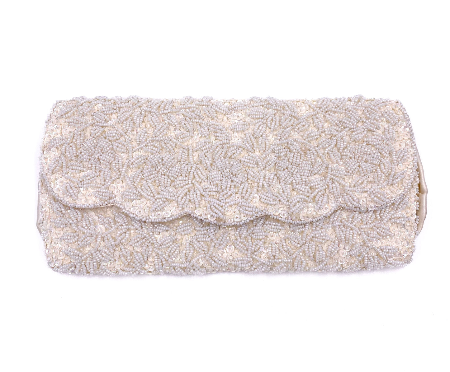 La Regale Vintage Handmade White Beaded & Sequin Clutch