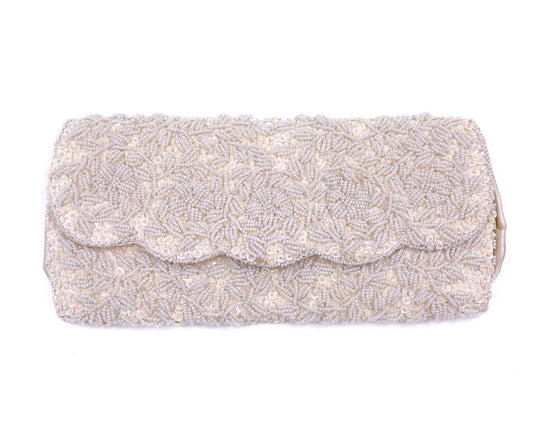 La Regale Vintage Handmade White Beaded & Sequin Clutch - The Kit Vintage