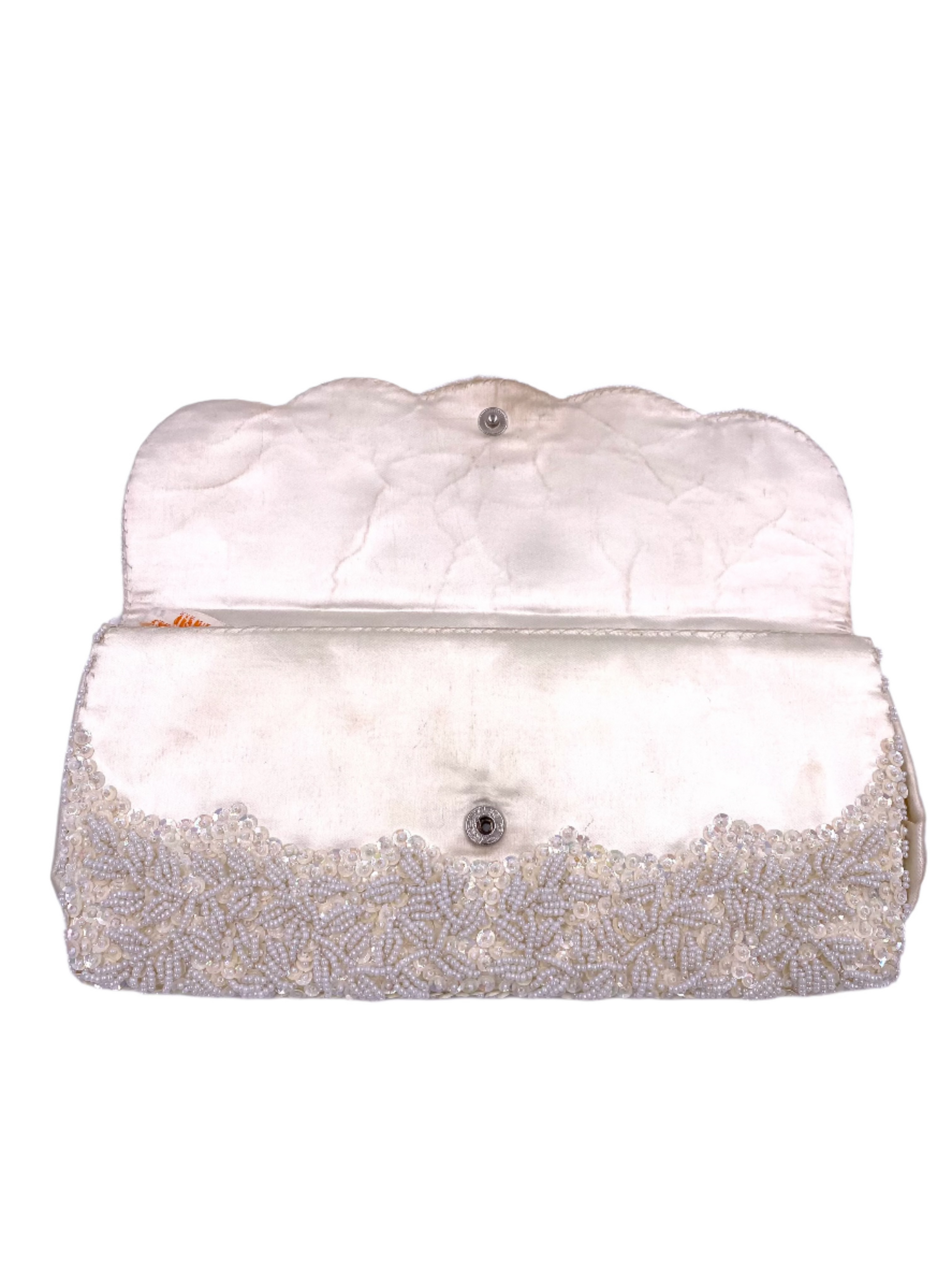 La Regale Vintage Handmade White Beaded & Sequin Clutch - The Kit Vintage