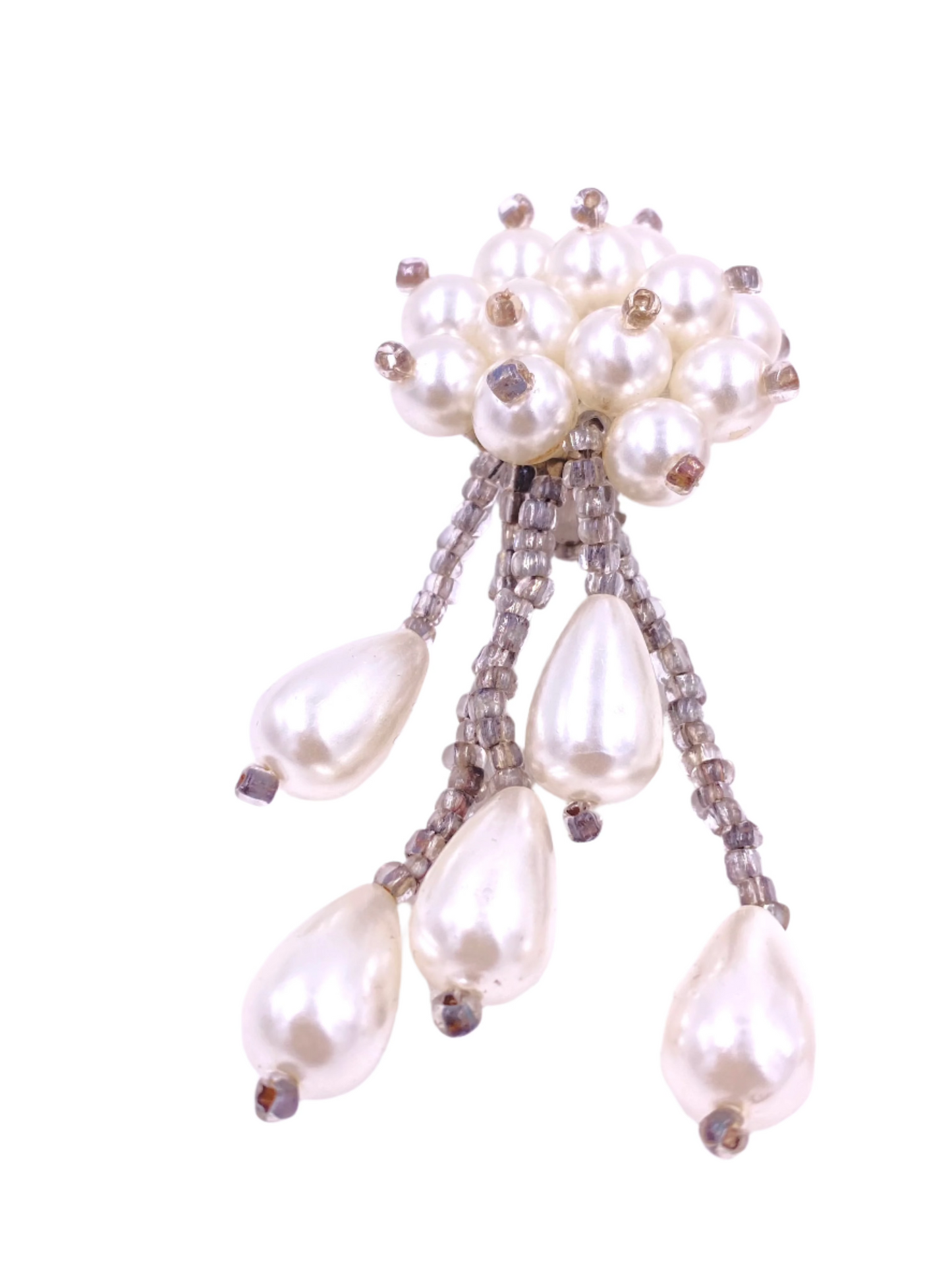 Vintage White Beaded Cluster Pearl Drop Clip On Earrings - The Kit Vintage