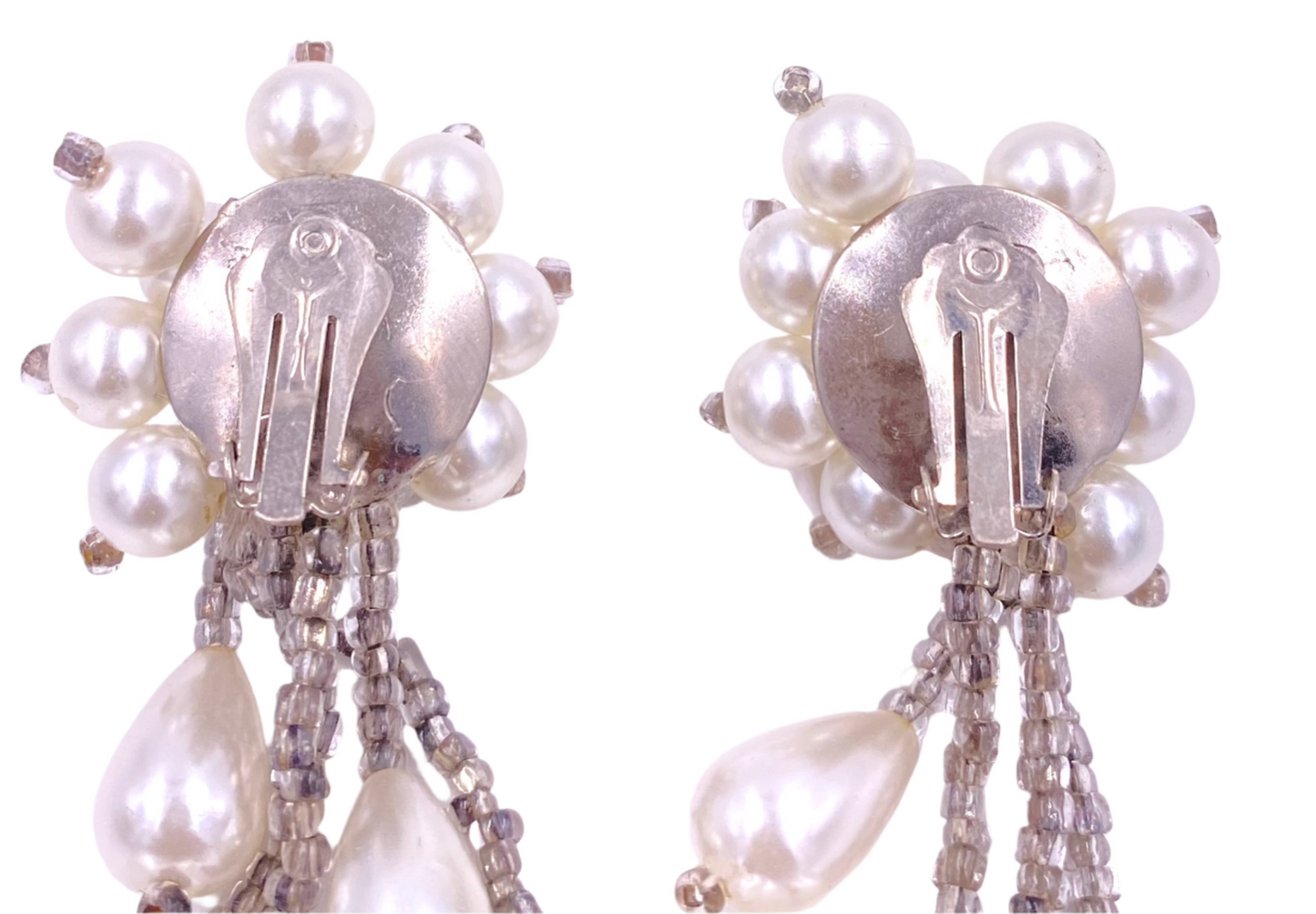 Vintage White Beaded Cluster Pearl Drop Clip On Earrings - The Kit Vintage