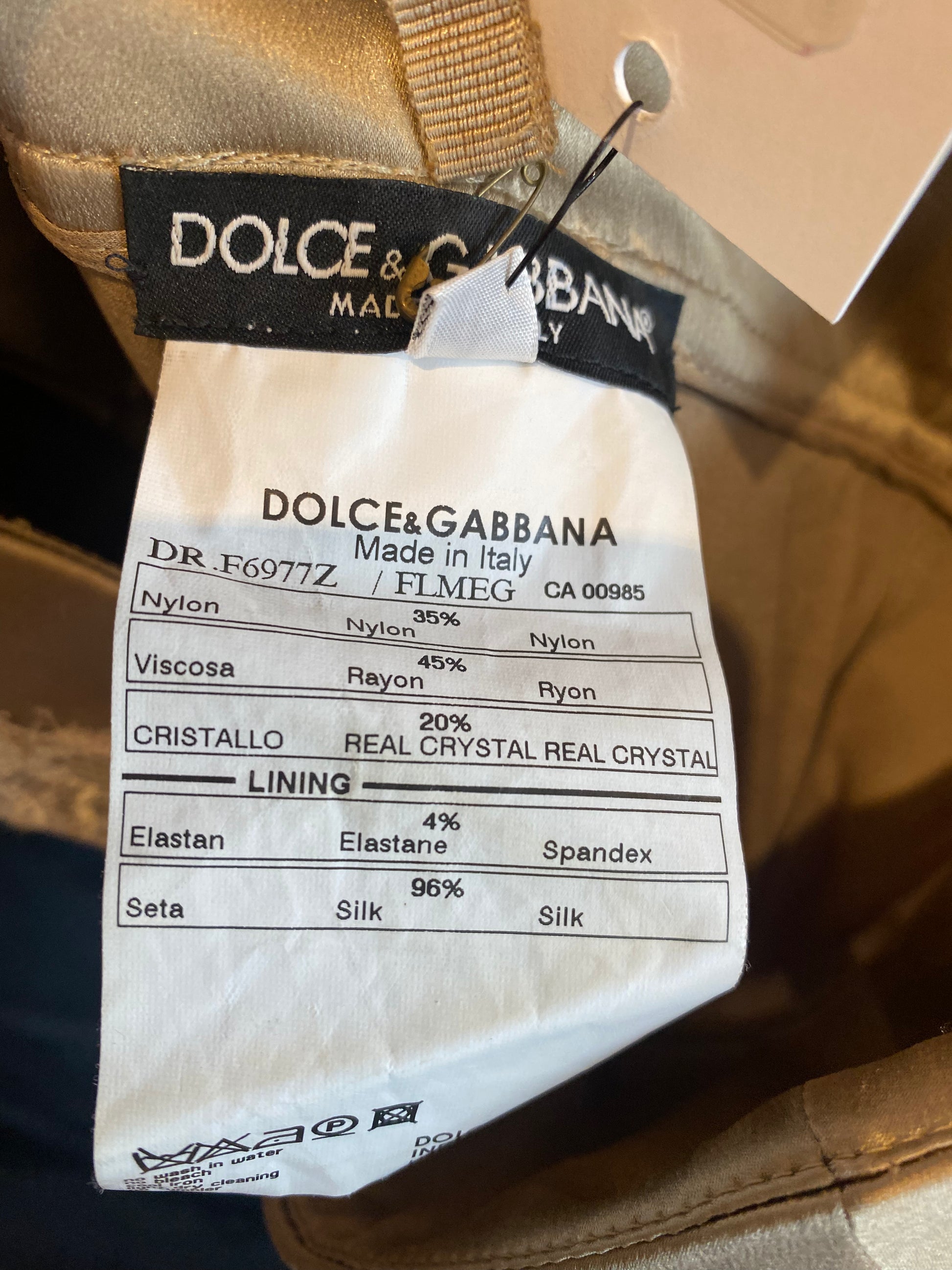 Dolce & Gabbana Gold Lace Dress W Rhinestone Empire Waist - The Kit Vintage