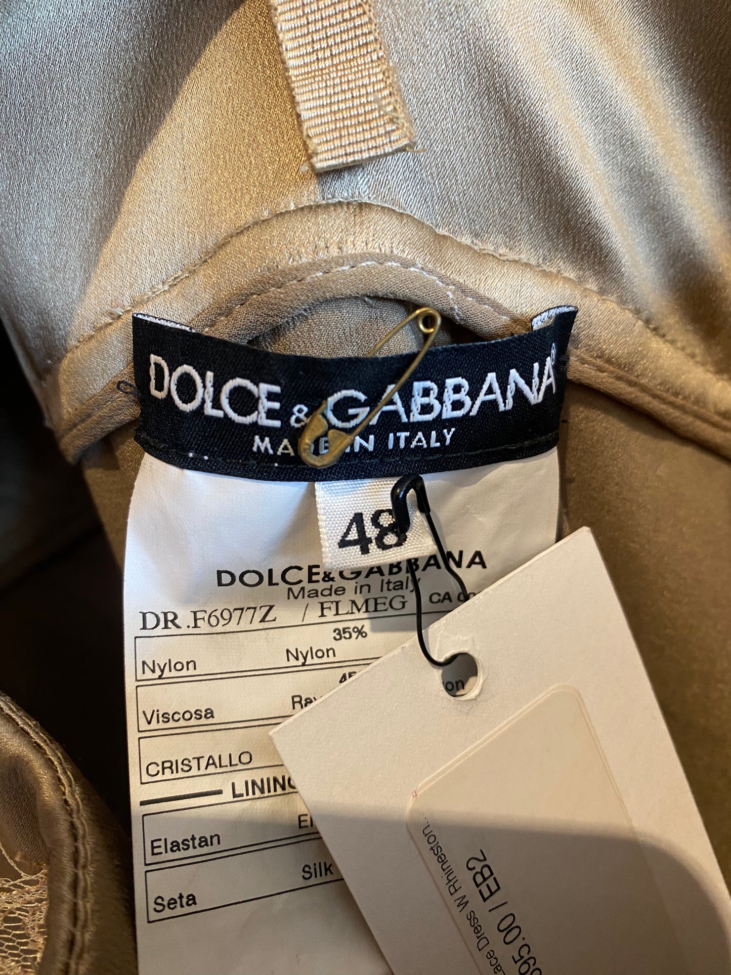 Dolce & Gabbana Gold Lace Dress W Rhinestone Empire Waist
