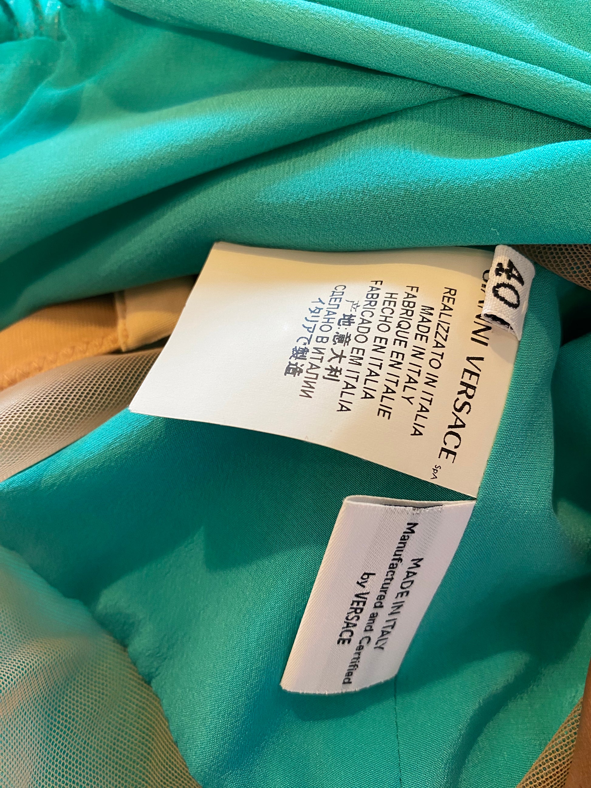 Versace Documented Runway Spring 2010 Aqua Metal Studded One Shoulder Gown - The Kit Vintage
