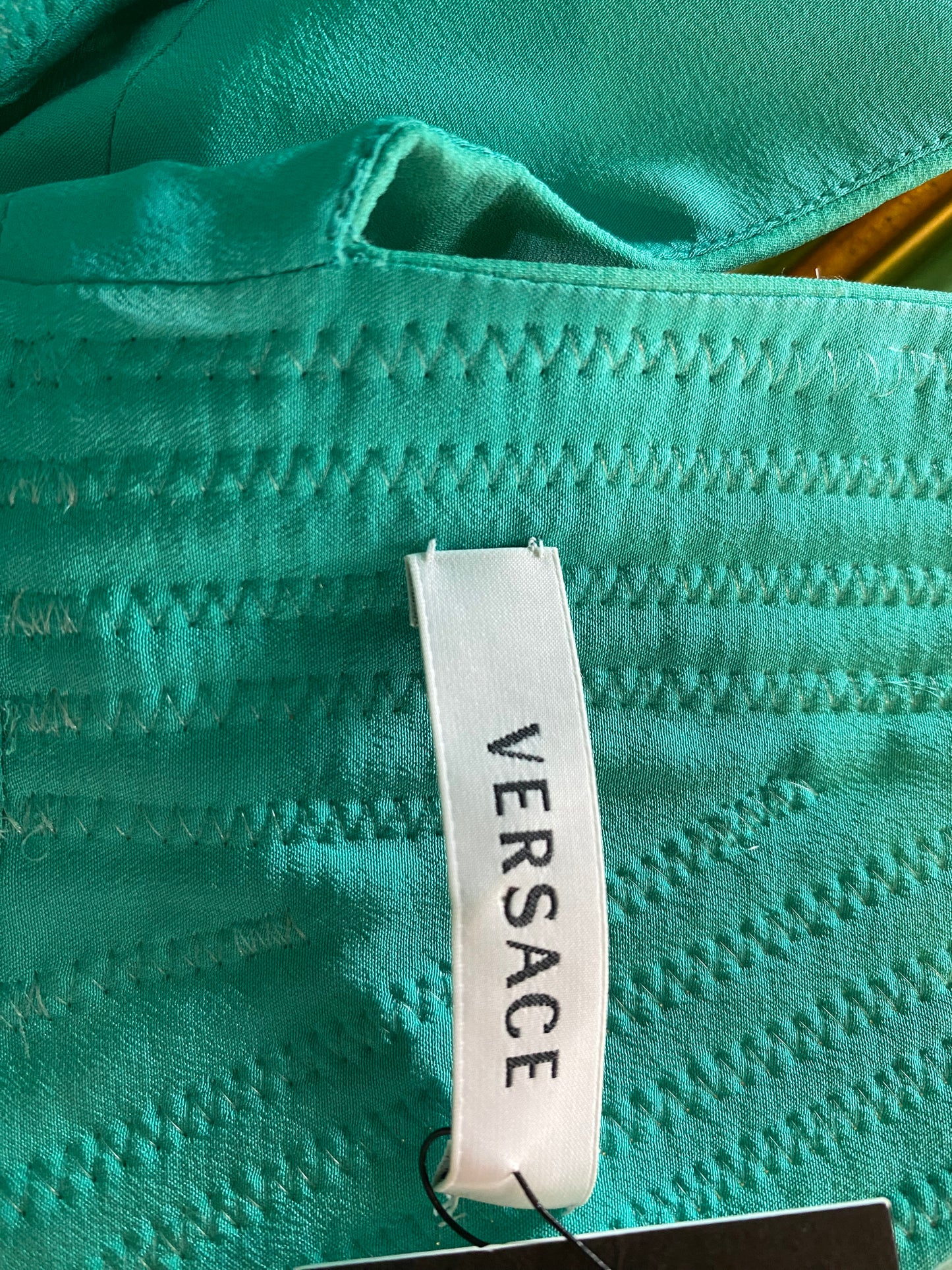 Versace Documented Runway Spring 2010 Aqua Metal Studded One Shoulder Gown