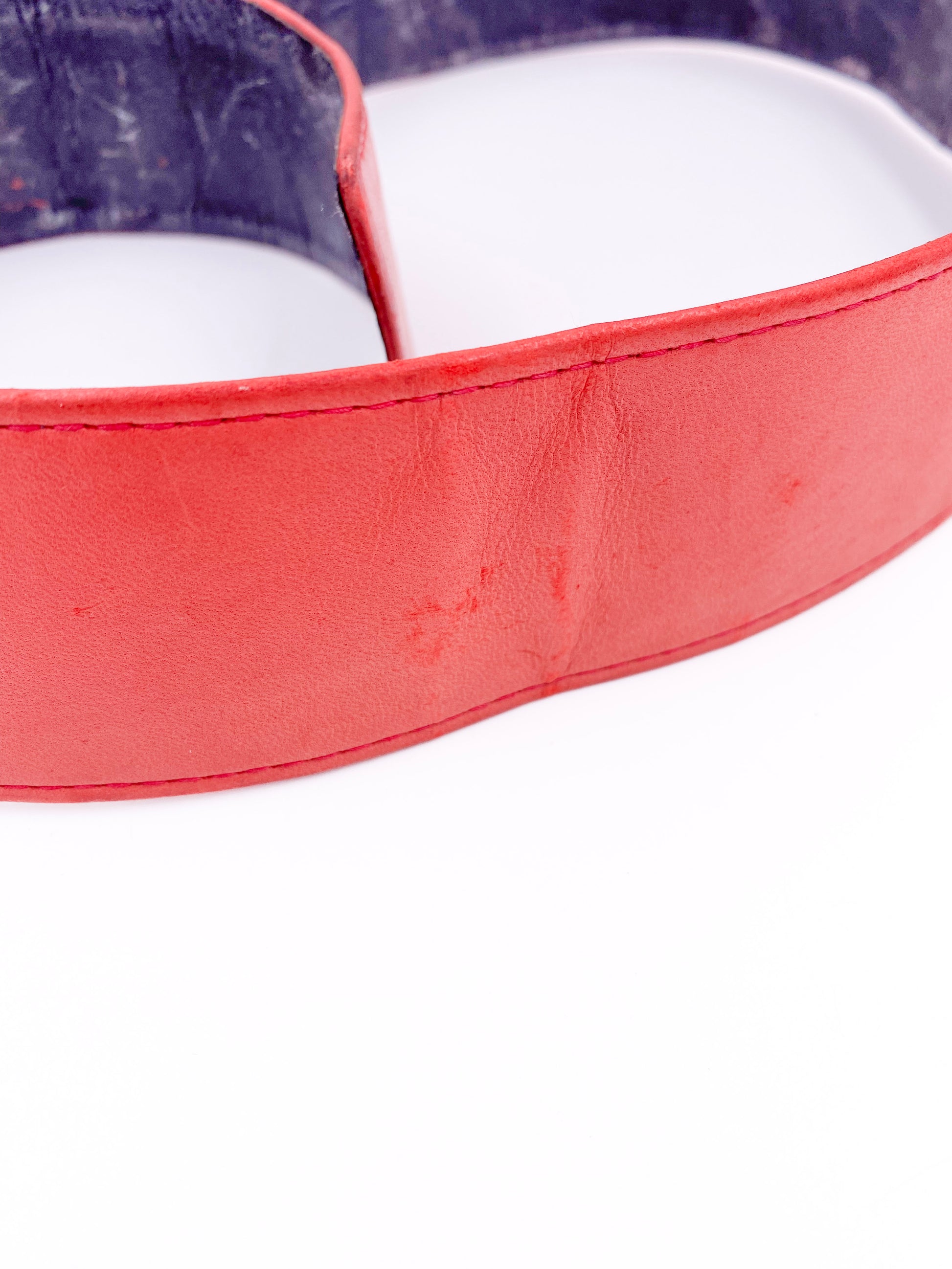 Karl Lagerfeld Red Leather Belt with Gold Name Plate Buckle - The Kit Vintage