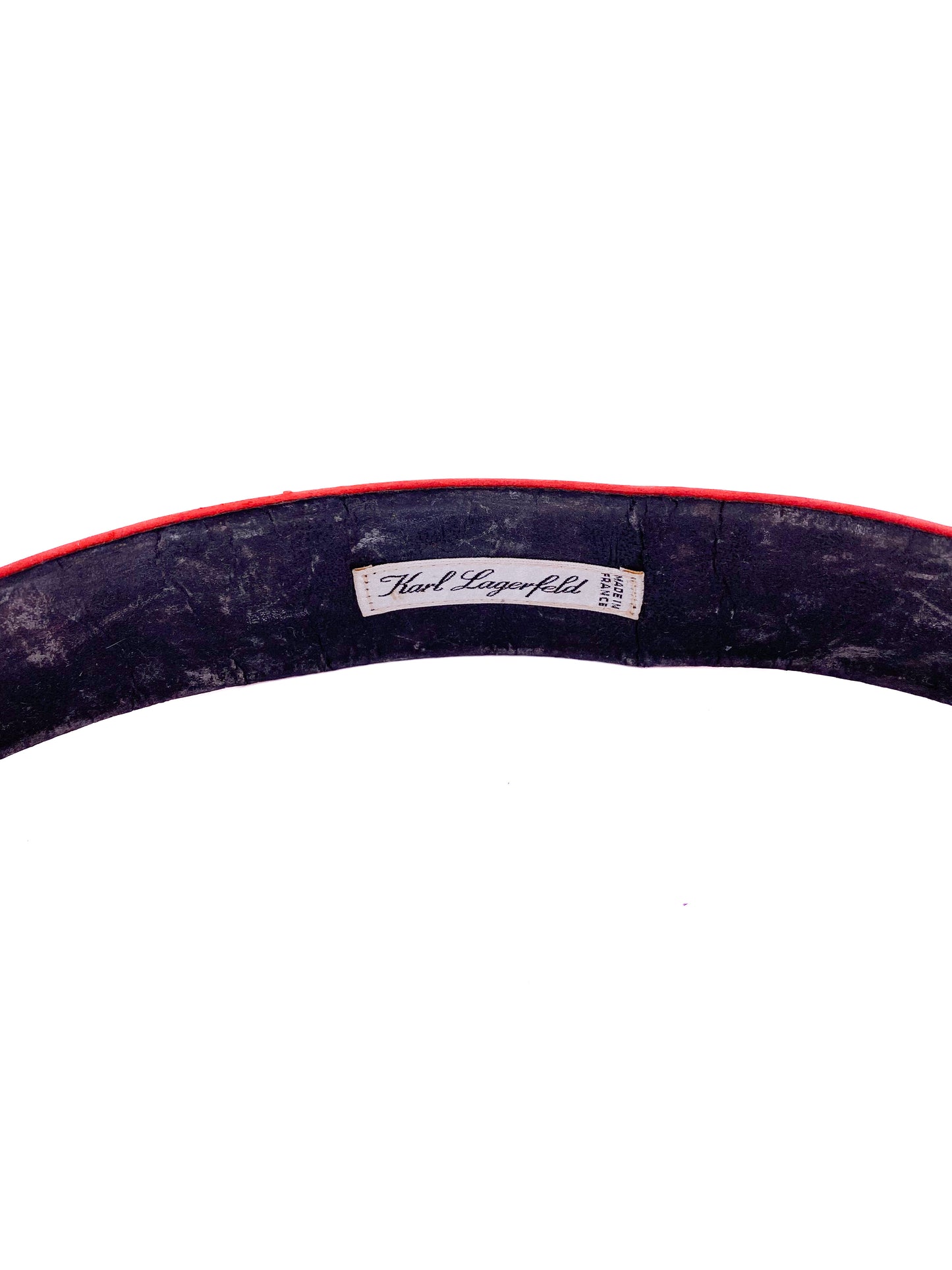 Karl Lagerfeld Red Leather Belt with Gold Name Plate Buckle