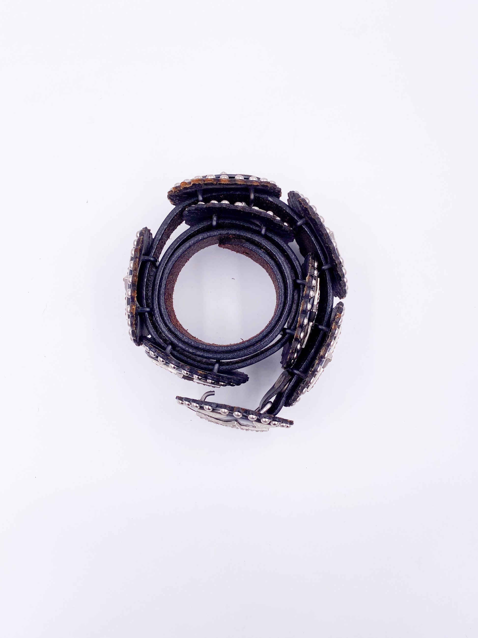 Cowboy Decor Black Leather Studded Belt with Silver Rhinestone Stars - The Kit Vintage