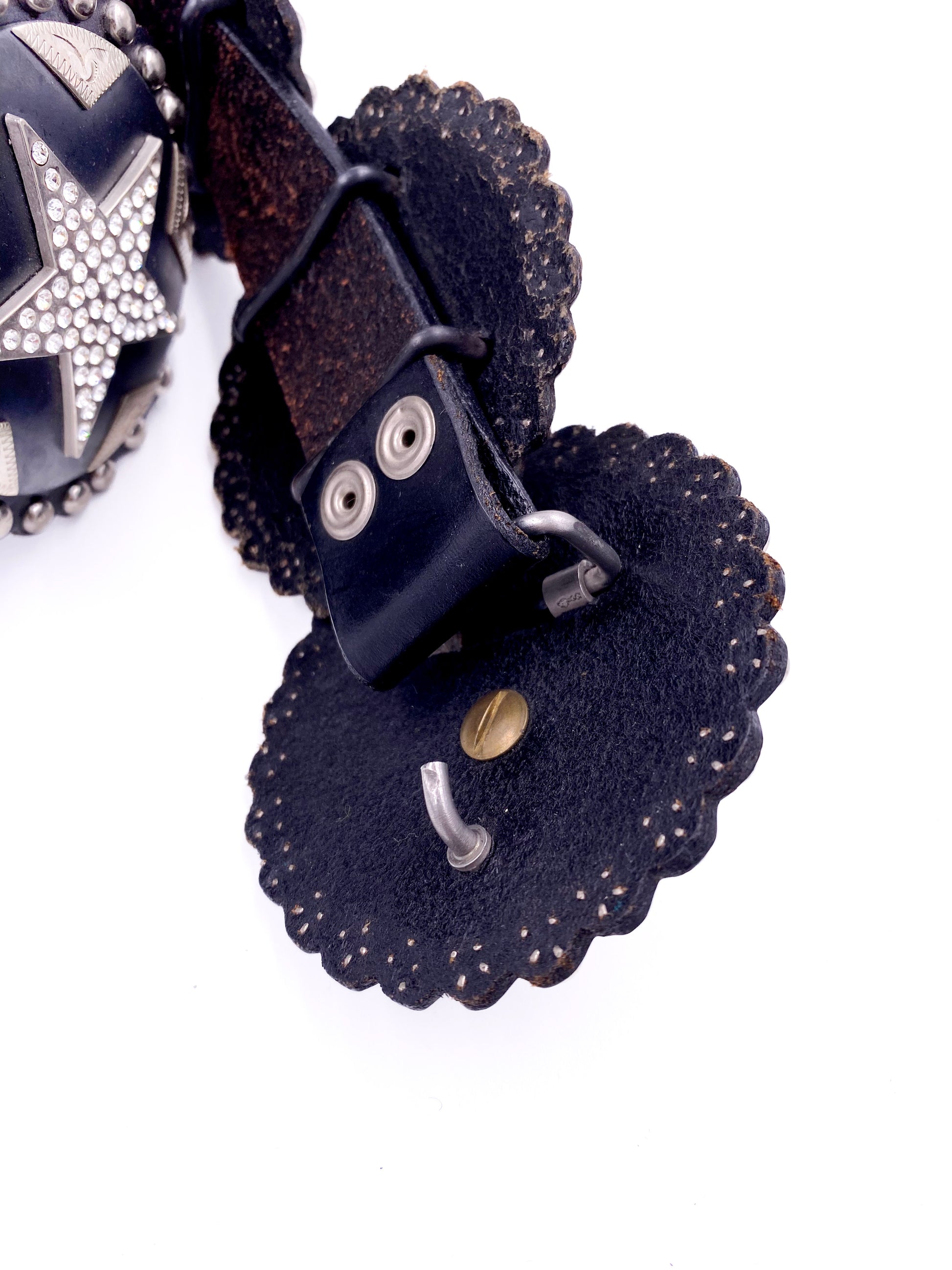 Cowboy Decor Black Leather Studded Belt with Silver Rhinestone Stars - The Kit Vintage