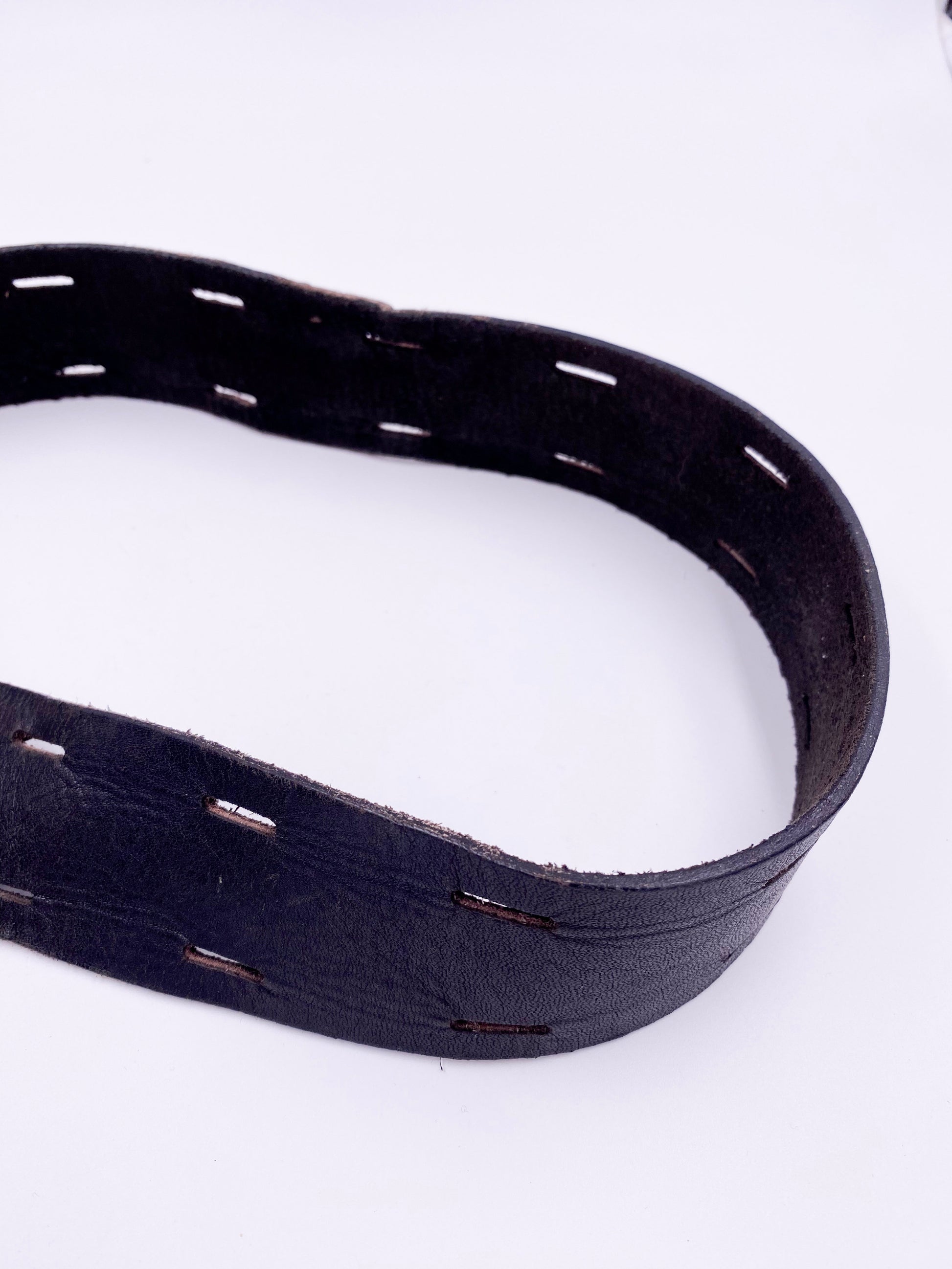 Brown Leather Belt with Silver Circle Buckle & Green Stone - The Kit Vintage