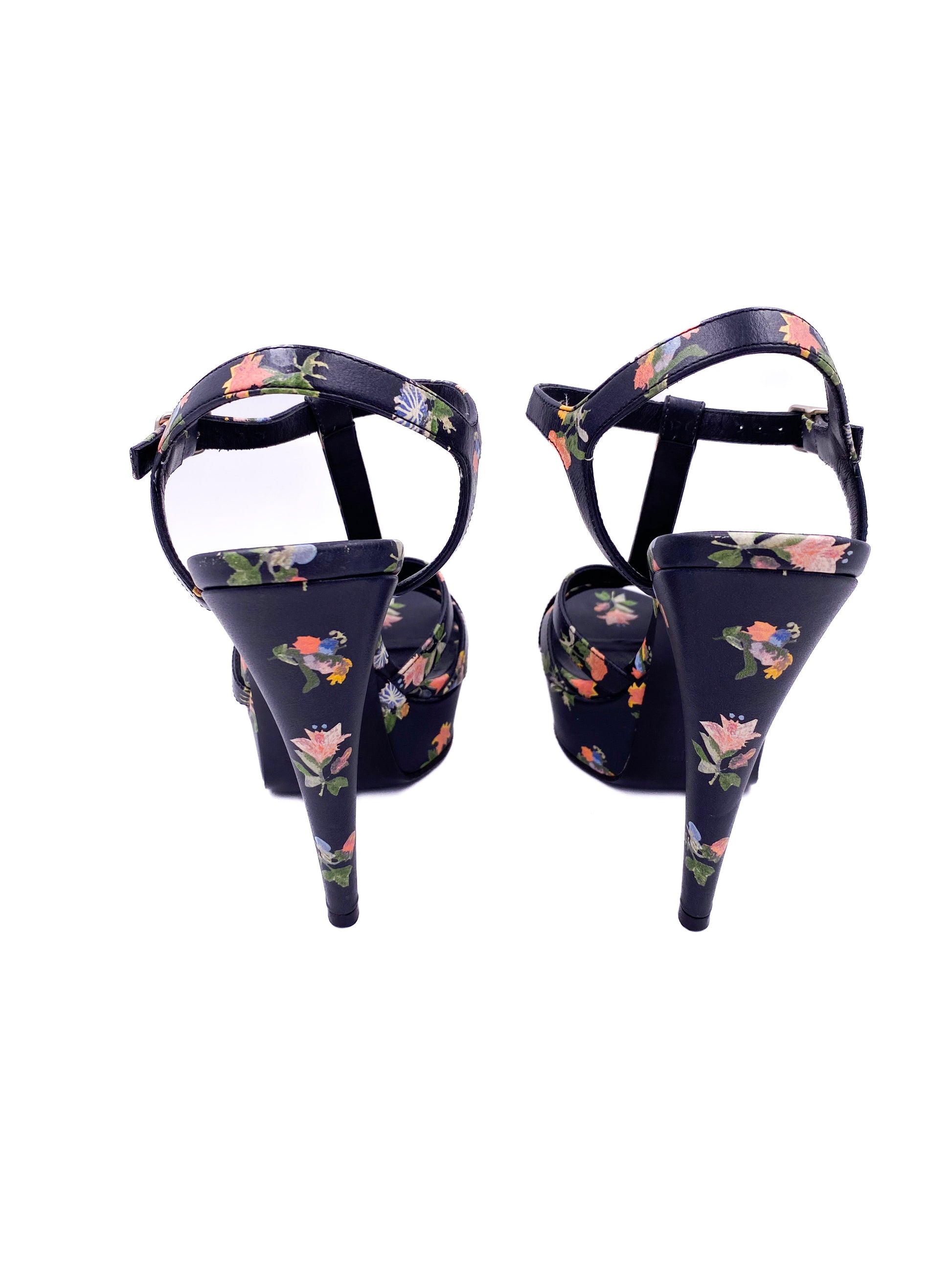Saint Laurent Navy Floral Open Toe Platform - The Kit Vintage