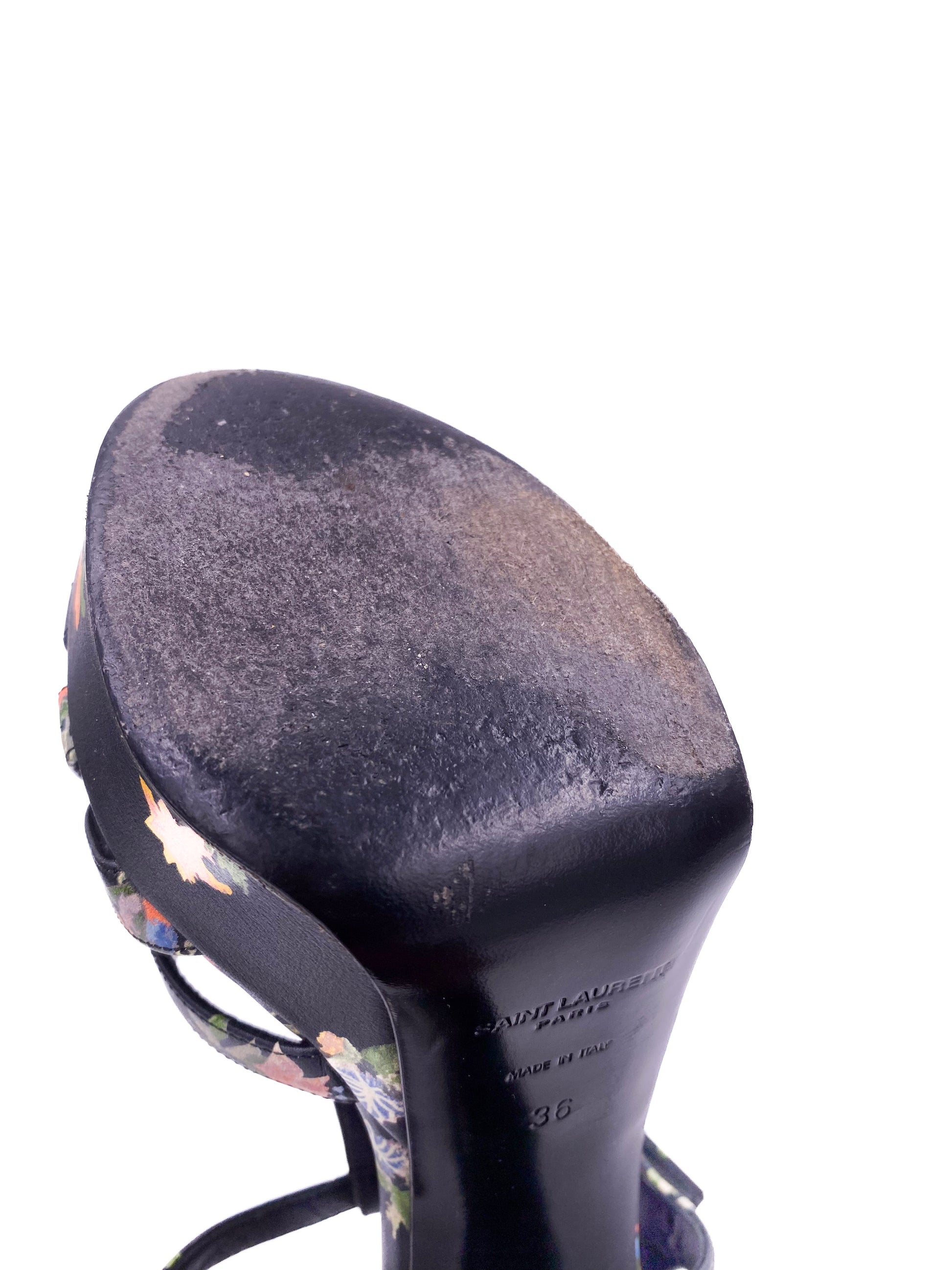 Saint Laurent Navy Floral Open Toe Platform - The Kit Vintage