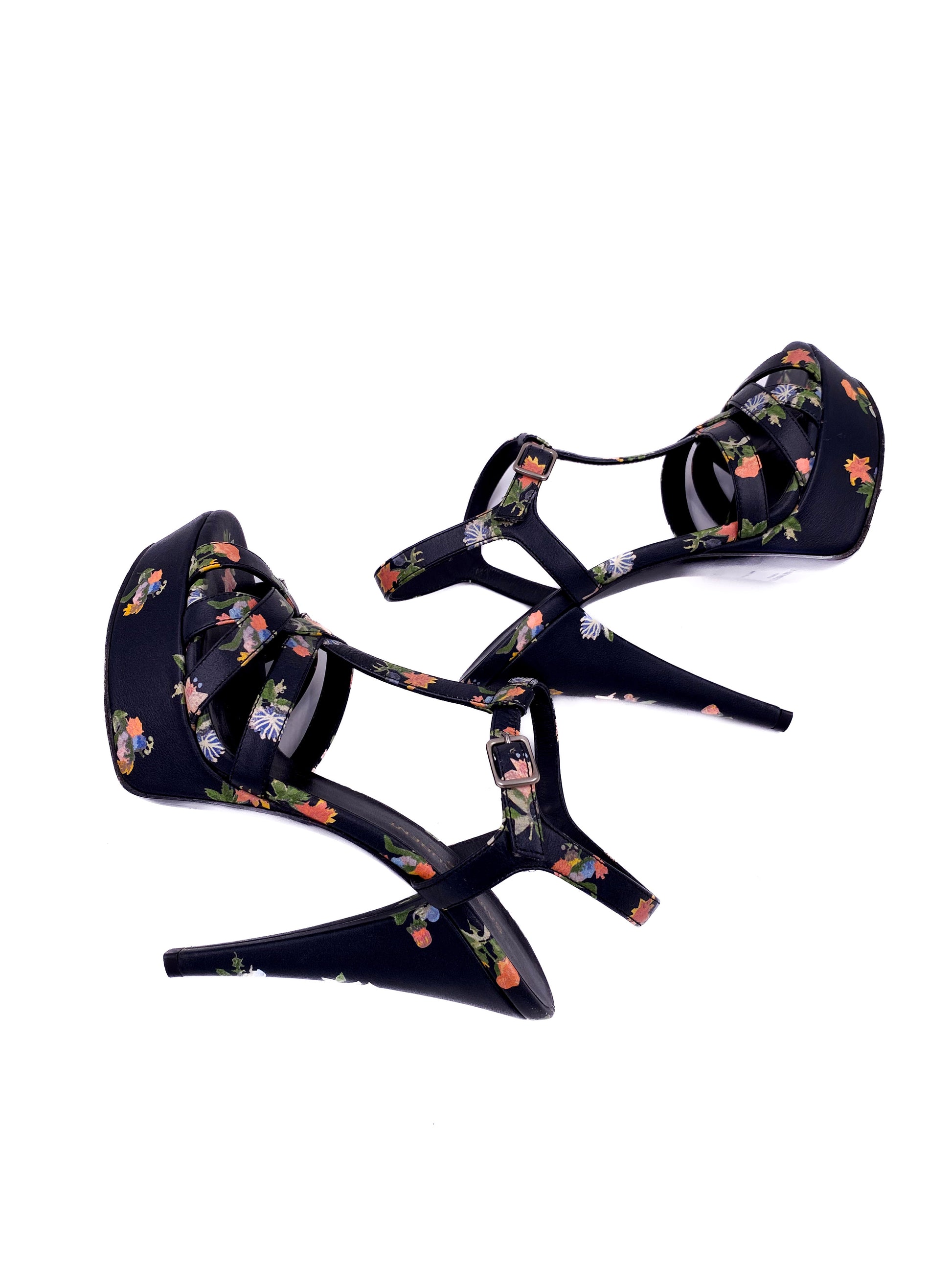 Saint Laurent Navy Floral Open Toe Platform - The Kit Vintage