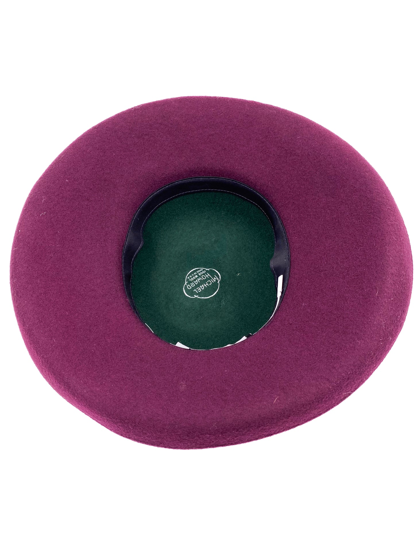 Vintage Burgundy and Green Wool Hat with Pink Satin Ribbon