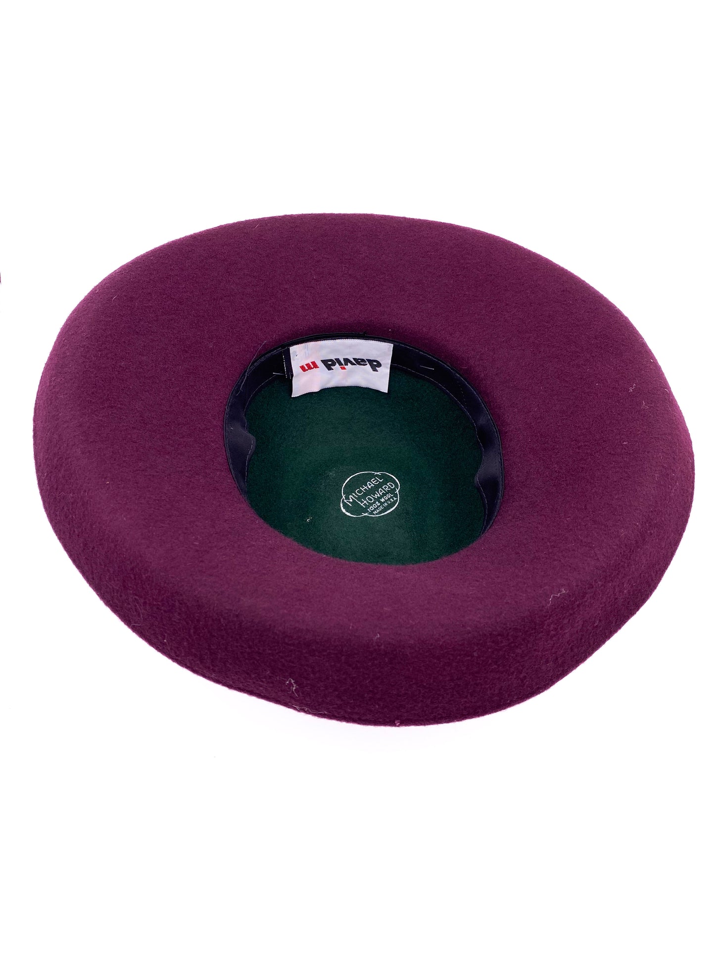 Vintage Burgundy and Green Wool Hat with Pink Satin Ribbon