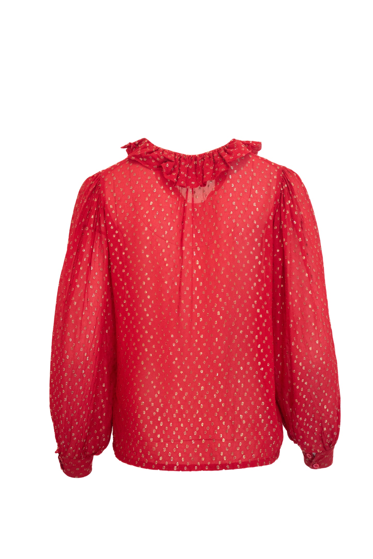 Yves Saint Laurent Rive Gauche Vintage Red Dotted Swiss Ruffle Collar Silk Blouse