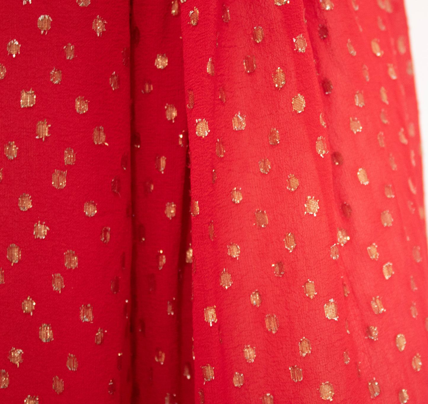 Yves Saint Laurent Rive Gauche Vintage Red Dotted Swiss Ruffle Collar Silk Blouse