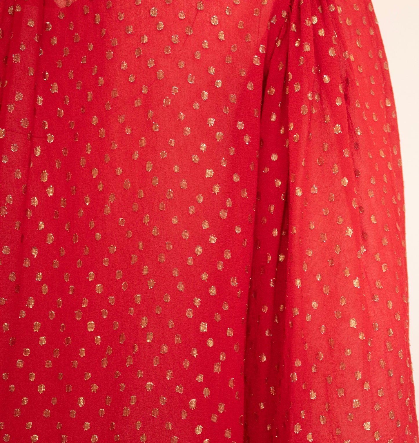 Yves Saint Laurent Rive Gauche Vintage Red Dotted Swiss Ruffle Collar Silk Blouse