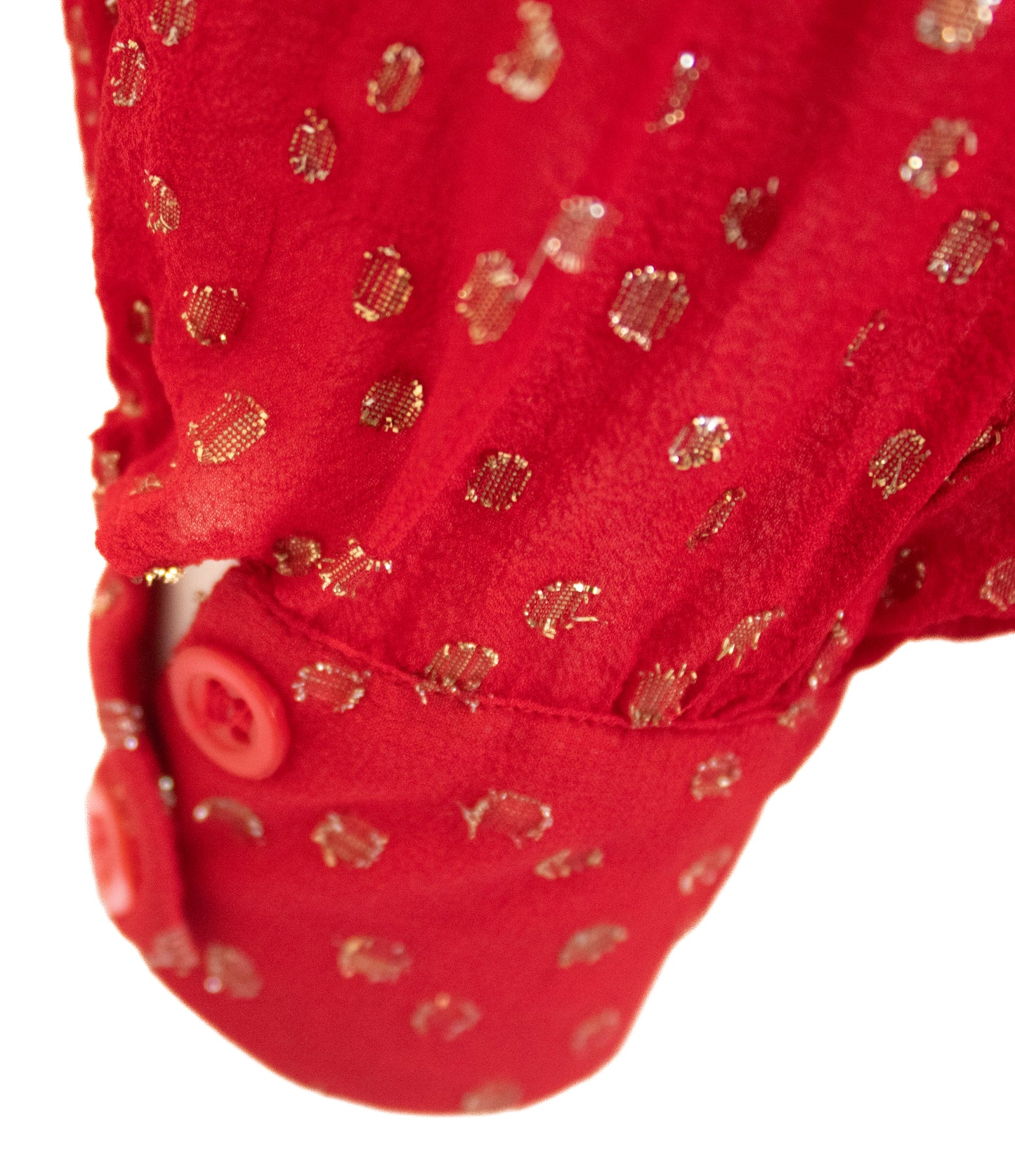 Yves Saint Laurent Rive Gauche Vintage Red Dotted Swiss Ruffle Collar Silk Blouse