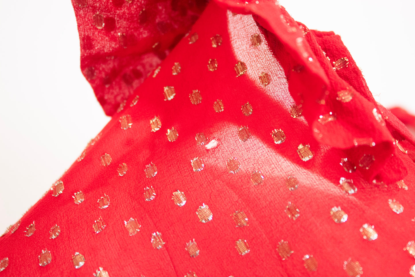 Yves Saint Laurent Rive Gauche Vintage Red Dotted Swiss Ruffle Collar Silk Blouse