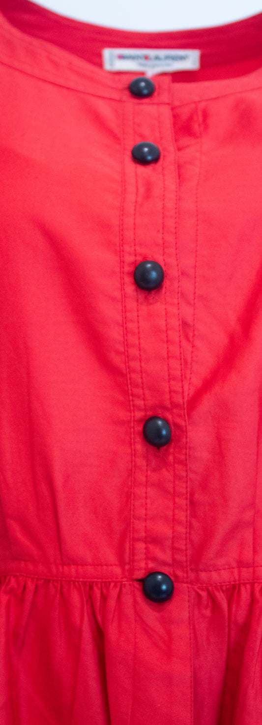 Yves Saint Laurent Rive Gauche Vintage Red Cotton Button Down Peasant Blouse