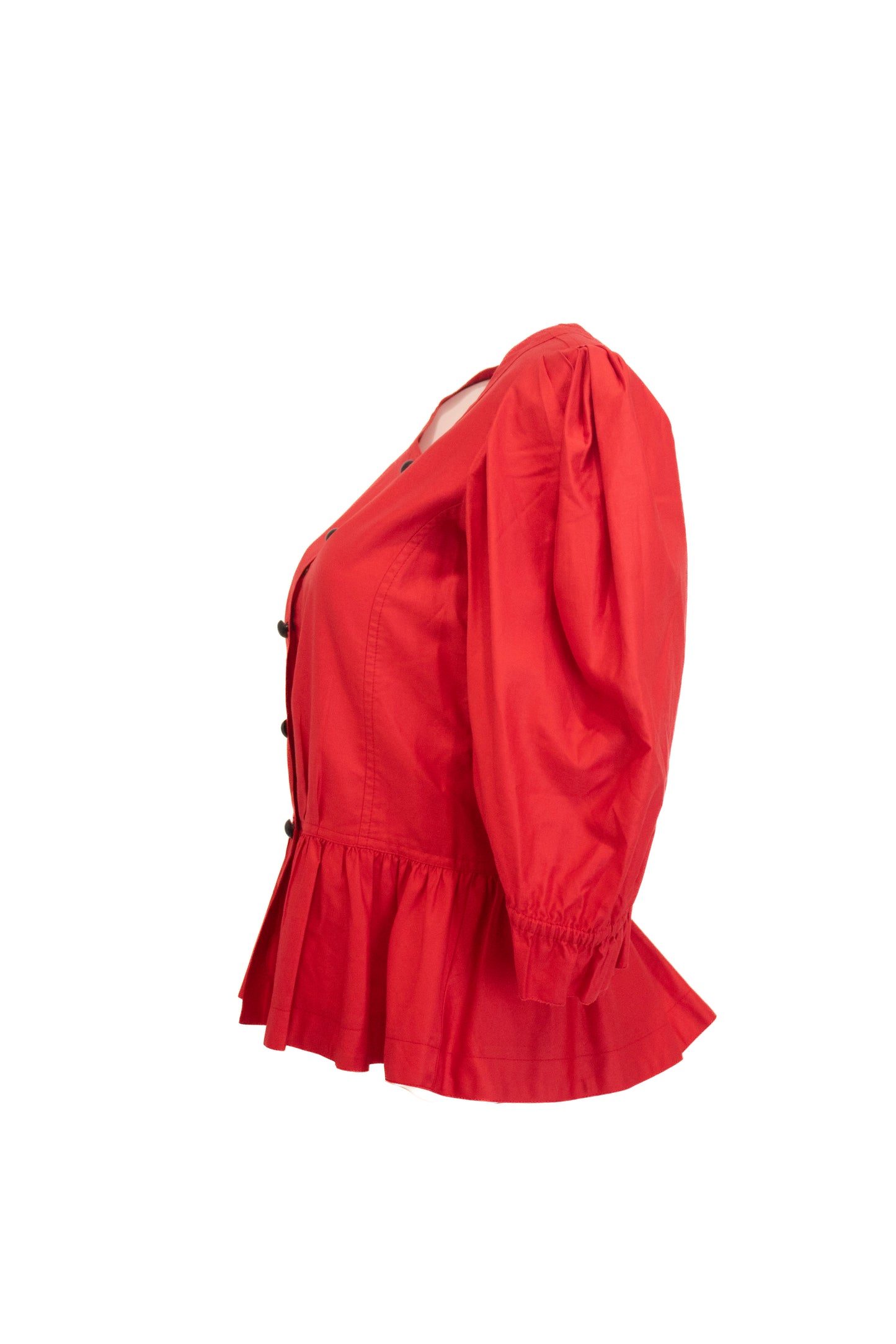 Yves Saint Laurent Rive Gauche Vintage Red Cotton Button Down Peasant Blouse
