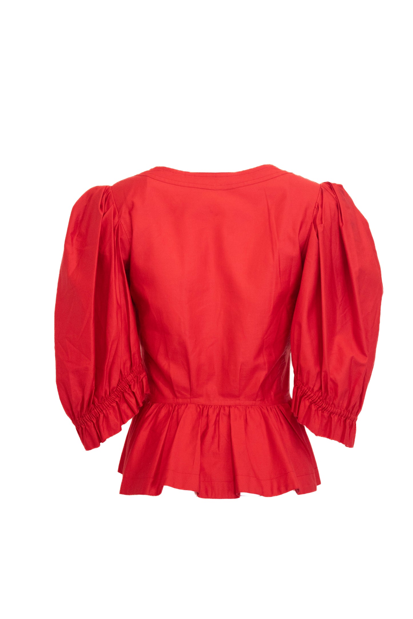 Yves Saint Laurent Rive Gauche Vintage Red Cotton Button Down Peasant Blouse